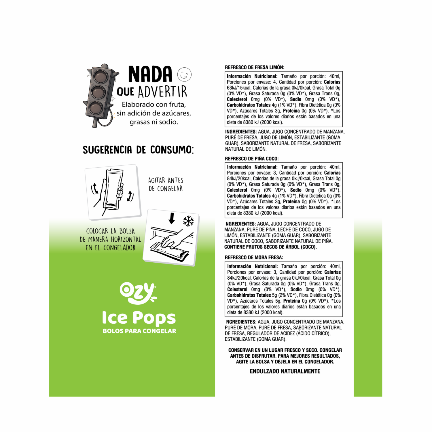 Bolos De Fruta Para Congelar Ice Pops Pack Tropical OZY 10 X 40 Ml