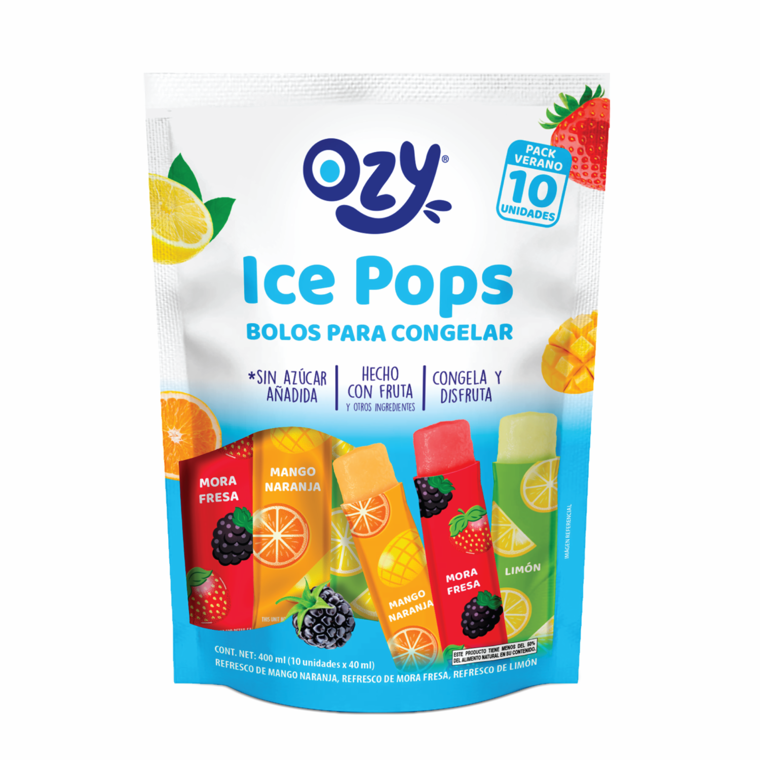 Bolos De Fruta Para Congelar Ice Pops Pack Verano OZY 10 X 40 Ml