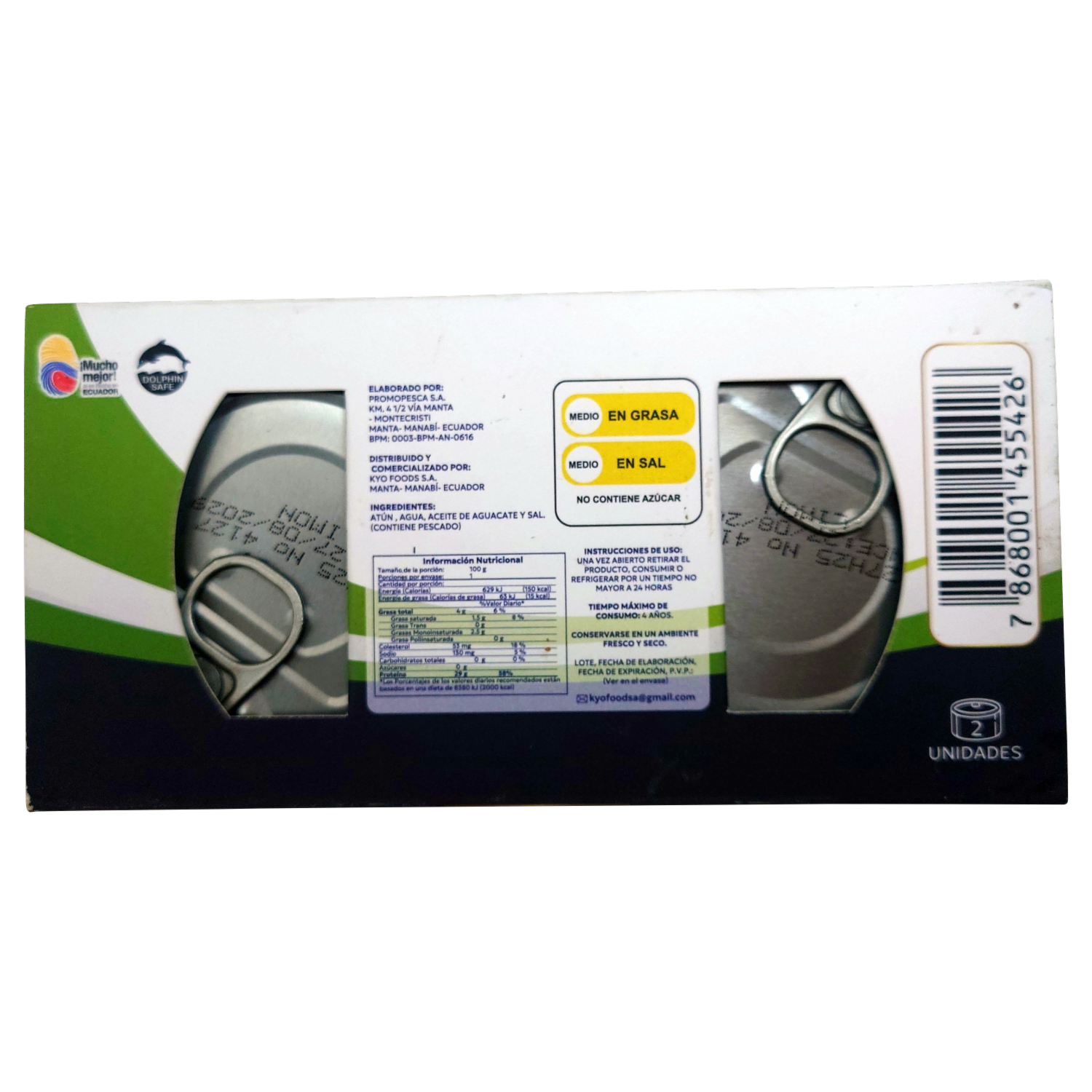 Lomitos De Atún Con Aceite De Aguacate KYO FOODS 2 X160 G
