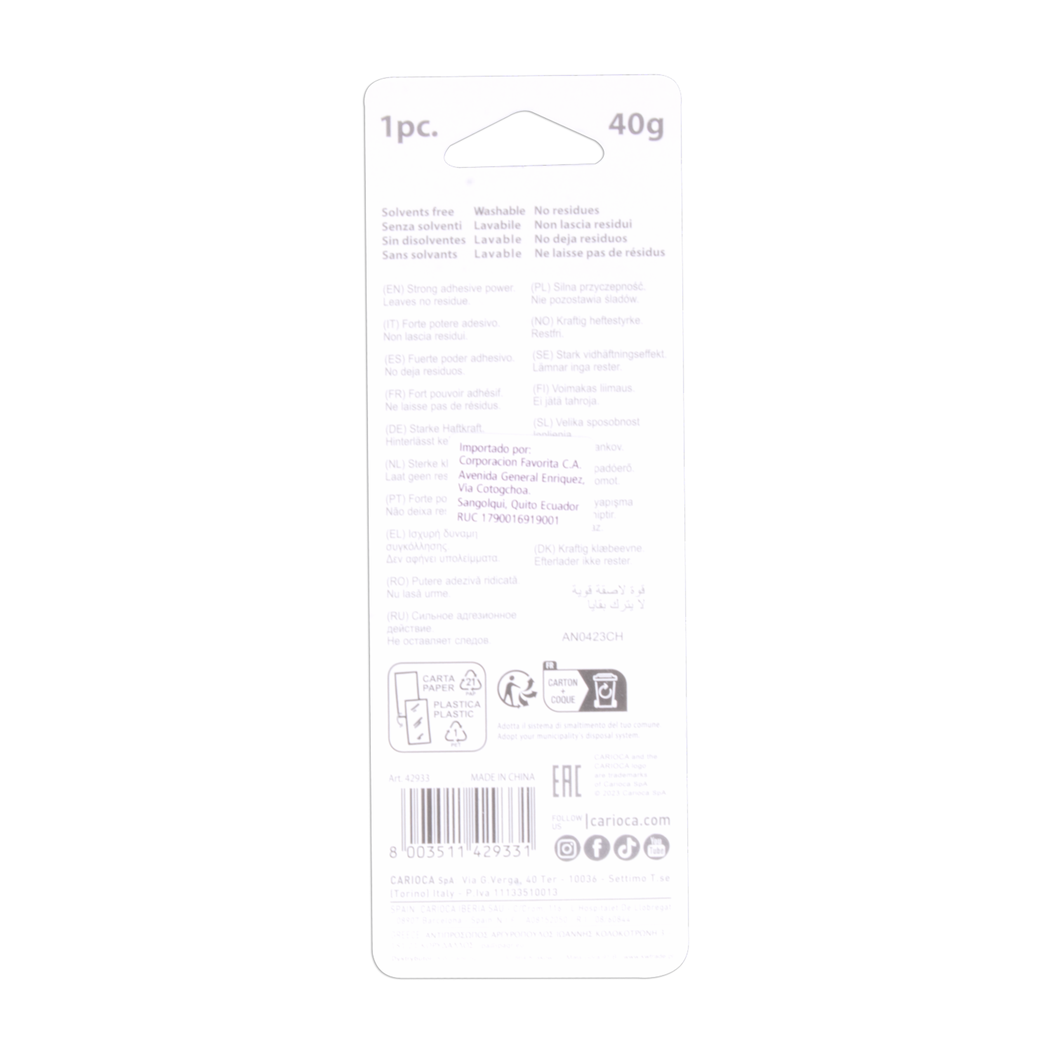 Goma Escolar En Barra CARIOCA 40 G