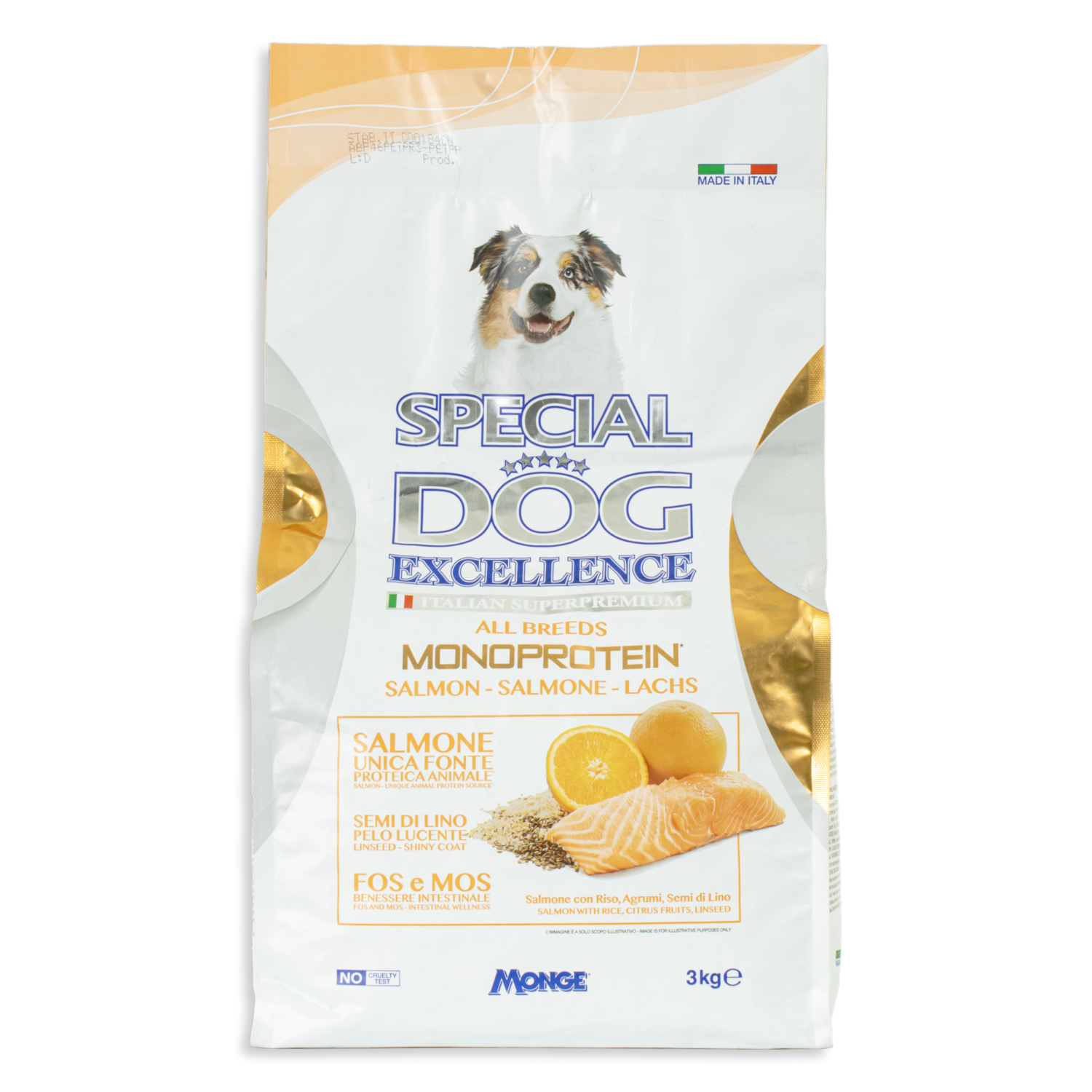 Alimento Para Perros Adultos Todas Las Razas Con Arroz  Salmon Linaza Y Frutos Cítricos EXCELLENCE 3 Kg