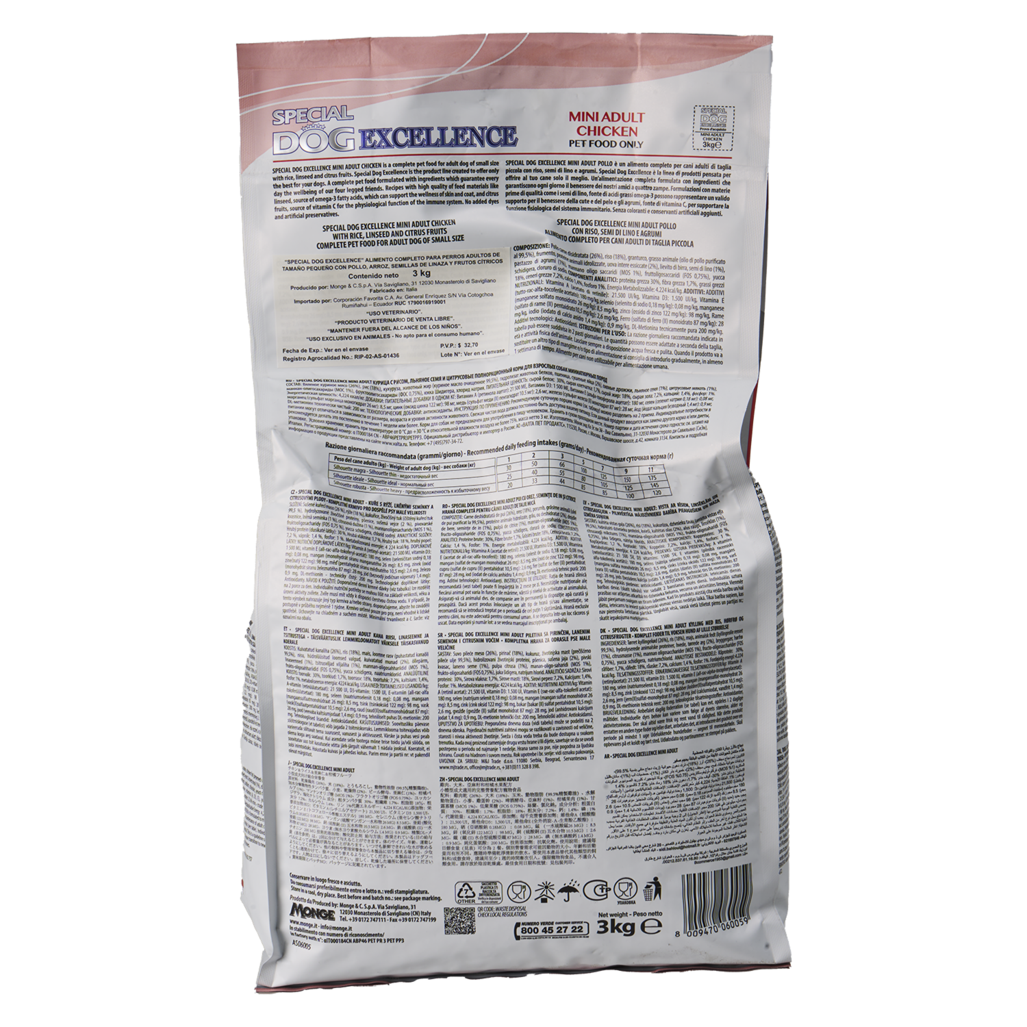 Alimento Para Perros Adultos Razas Pequeñas Con Pollo Linaza Y Frutos Cítricos EXCELLENCE 3 Kg
