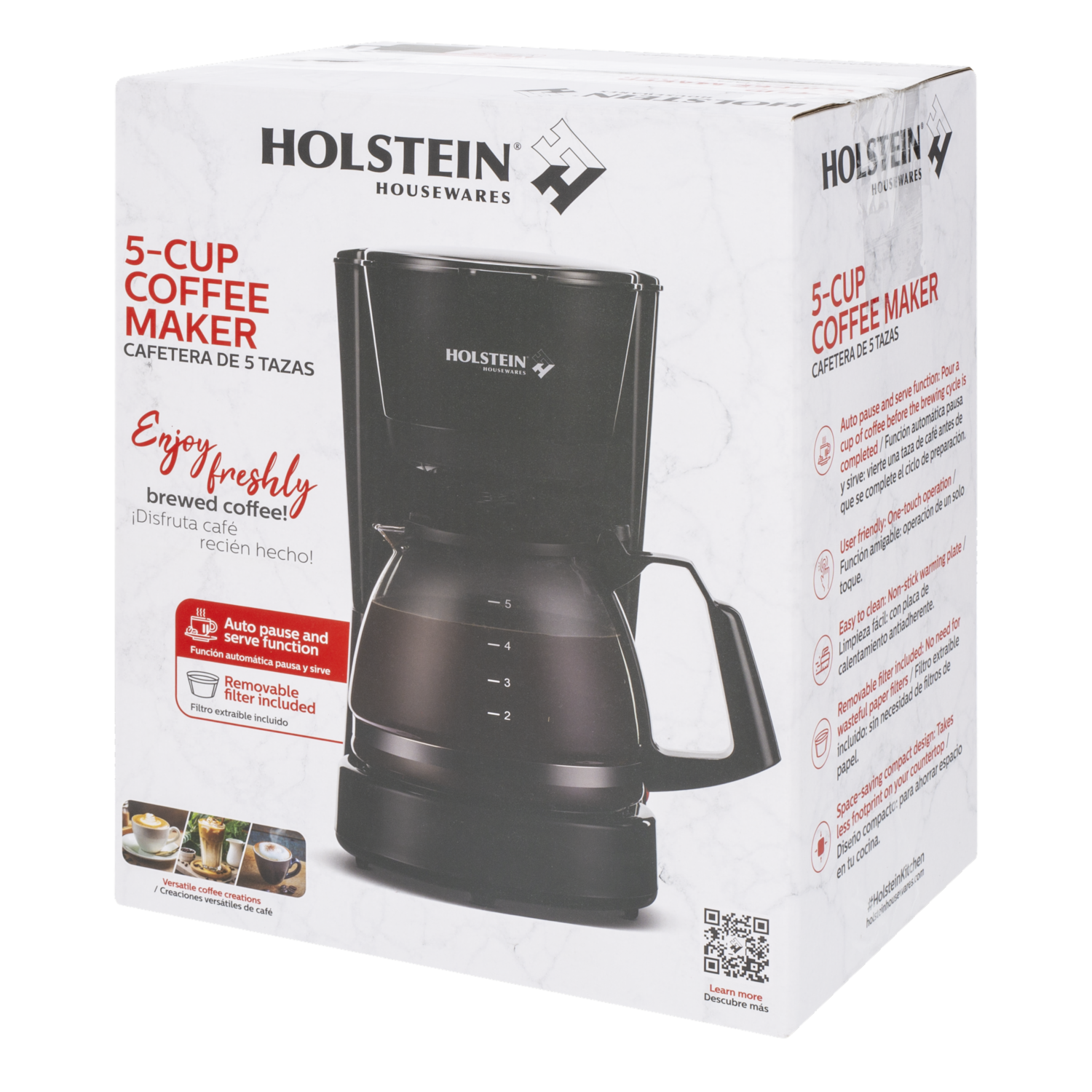 Cafetera Negra 750 Watts HOLSTEIN 5 Tazas