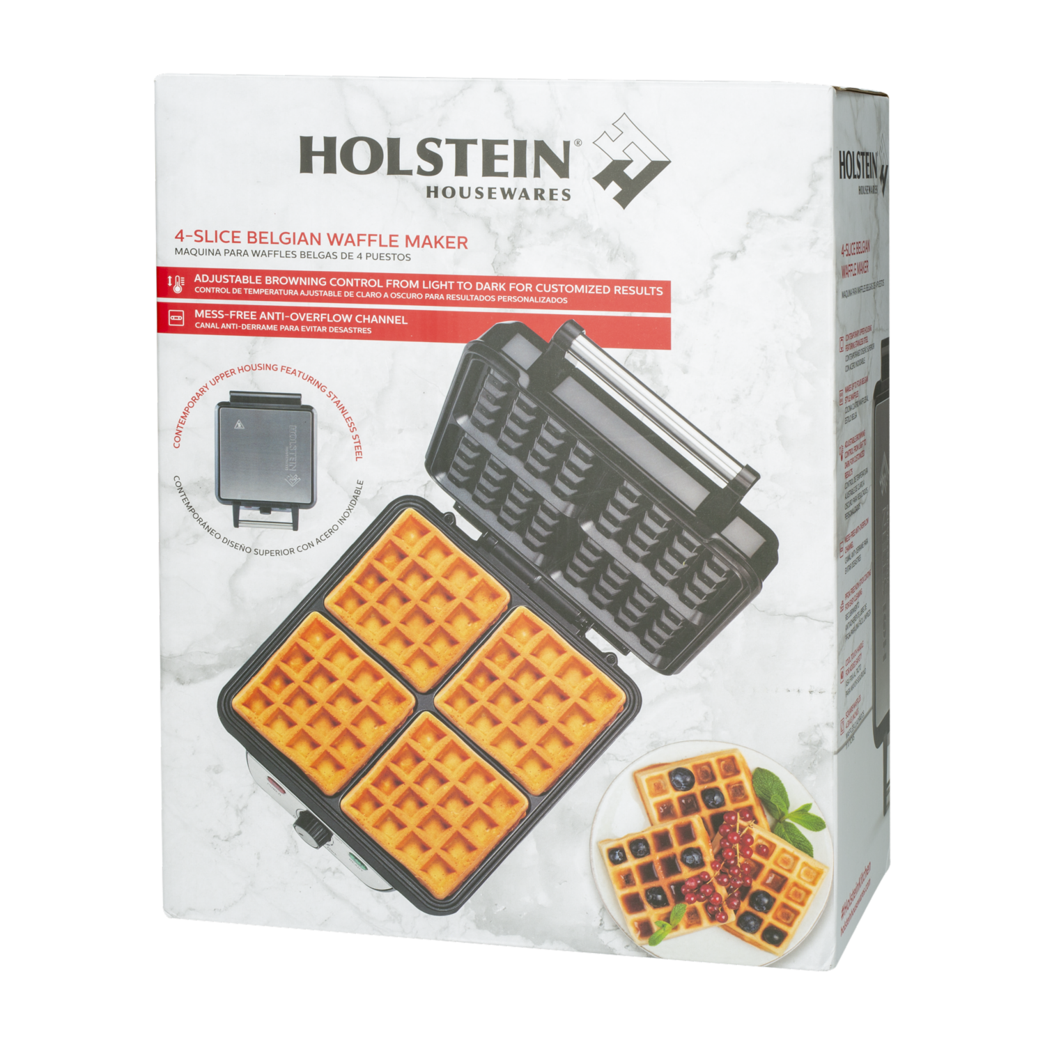Wafflera Electrica Para Panes Belgas HH-09037020B HOLSTEIN 4 Rebanadas