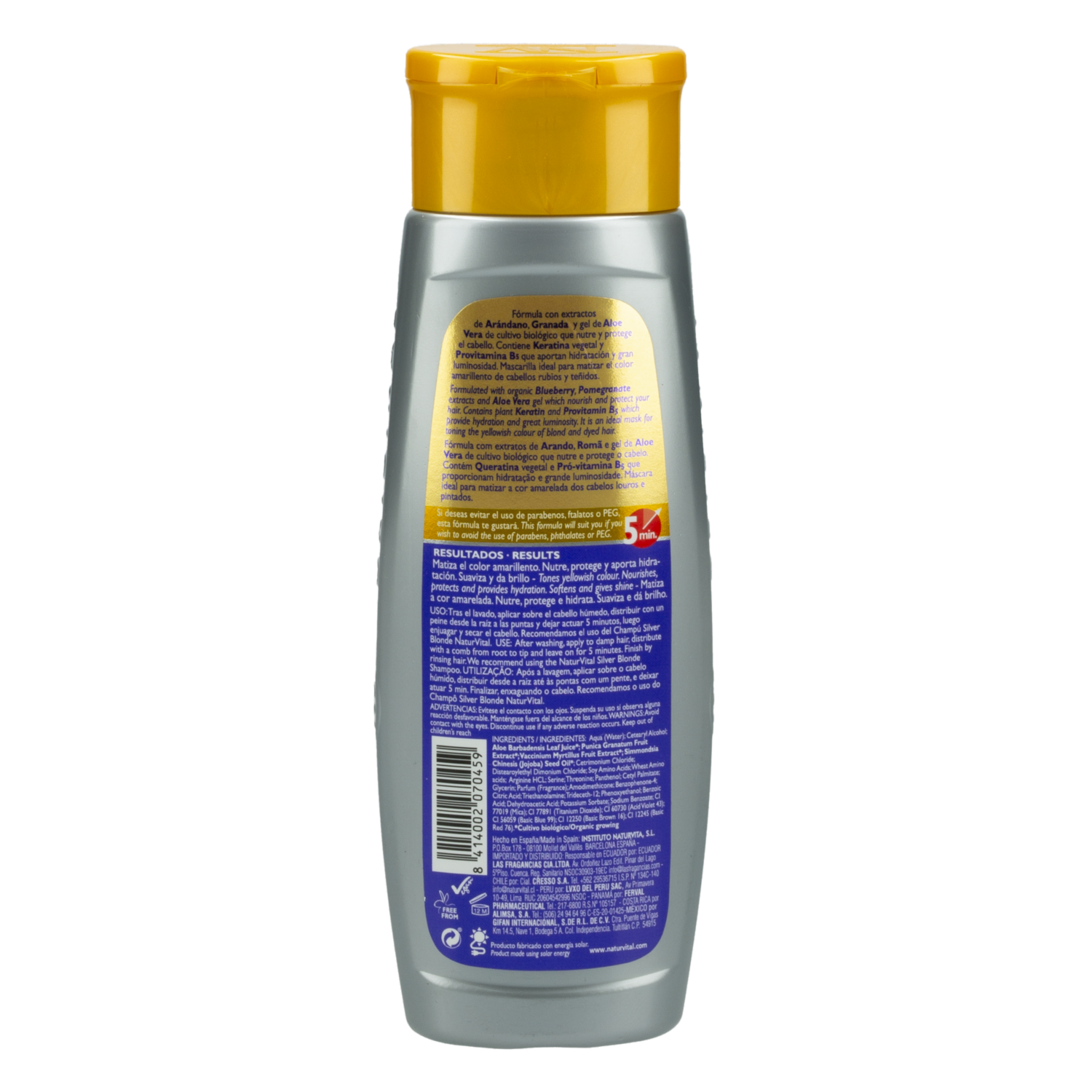 Shampoo De Cabello Masc.Matizante Cabellos Rubios Silver NATUR VITAL 300 Ml