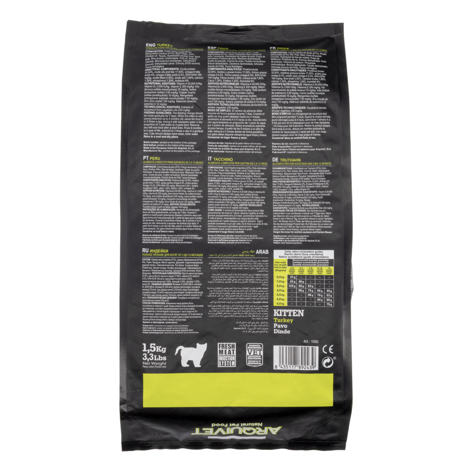 Alimento Para Gatitos Sabor A Pavo Natural Pet Food ARQUIVET 1,5 Kg