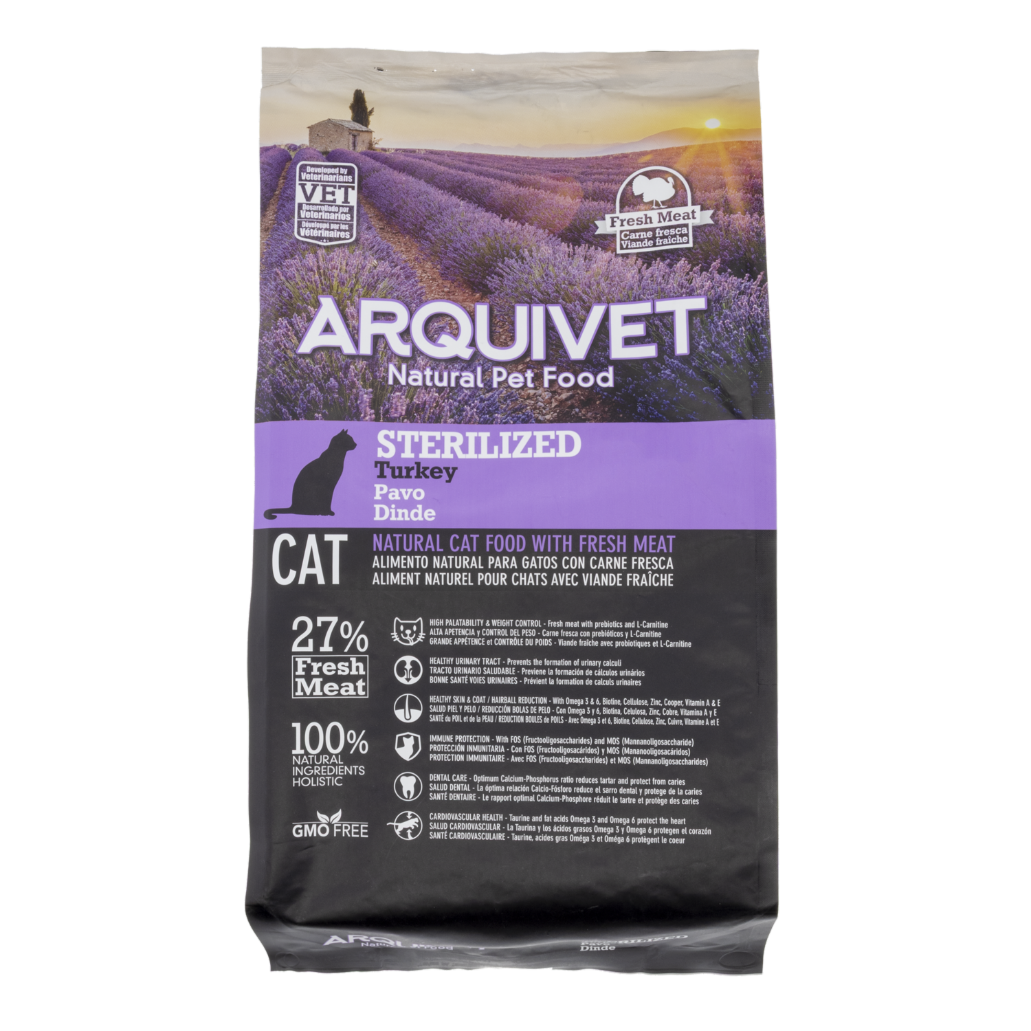 Alimento Para Gatos Esterilizados Sabor A Pavo Naural Pet Food ARQUIVET 1,5 Kg