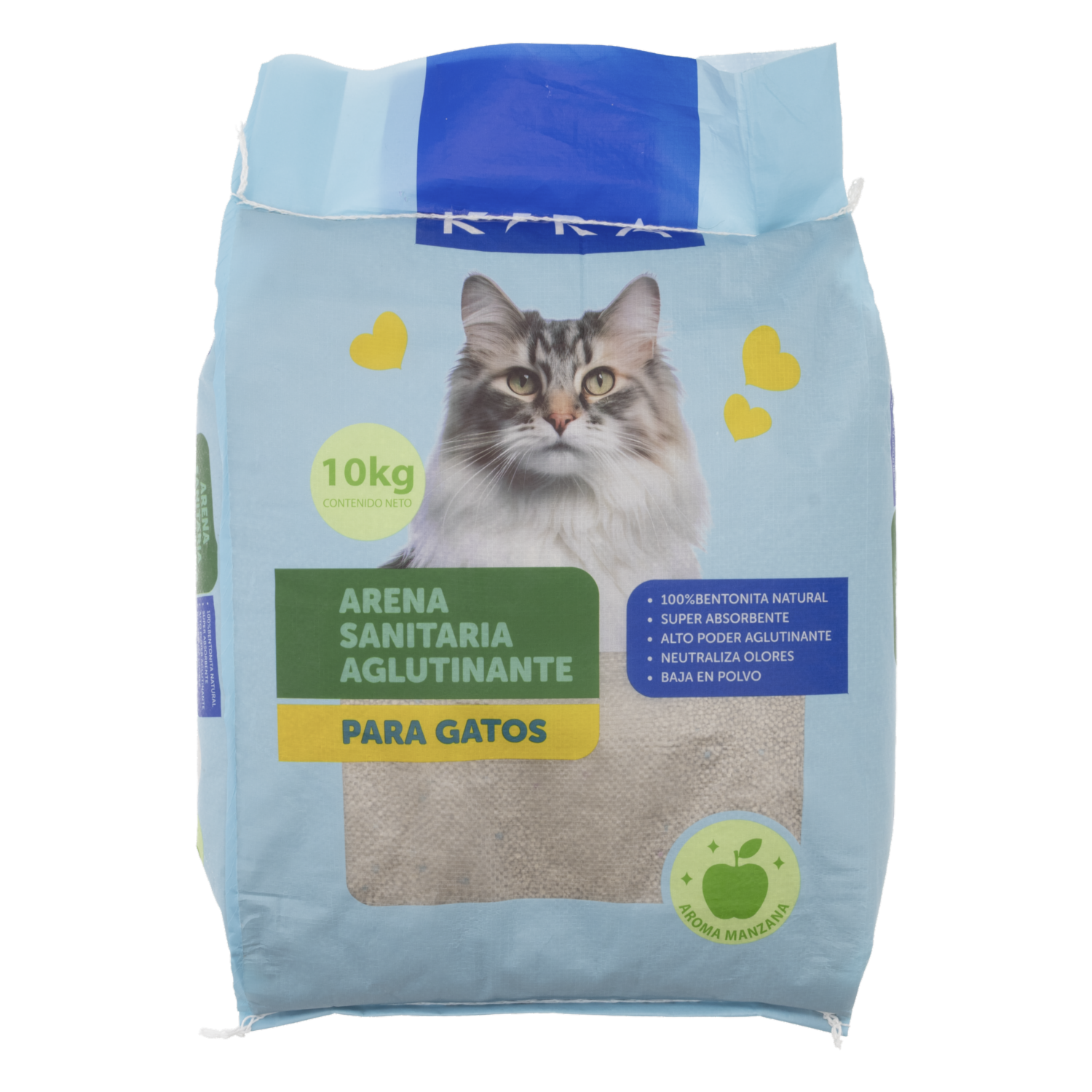 Arena Para Gato Aglutinante Aroma Manzana KIRA 10 Kg