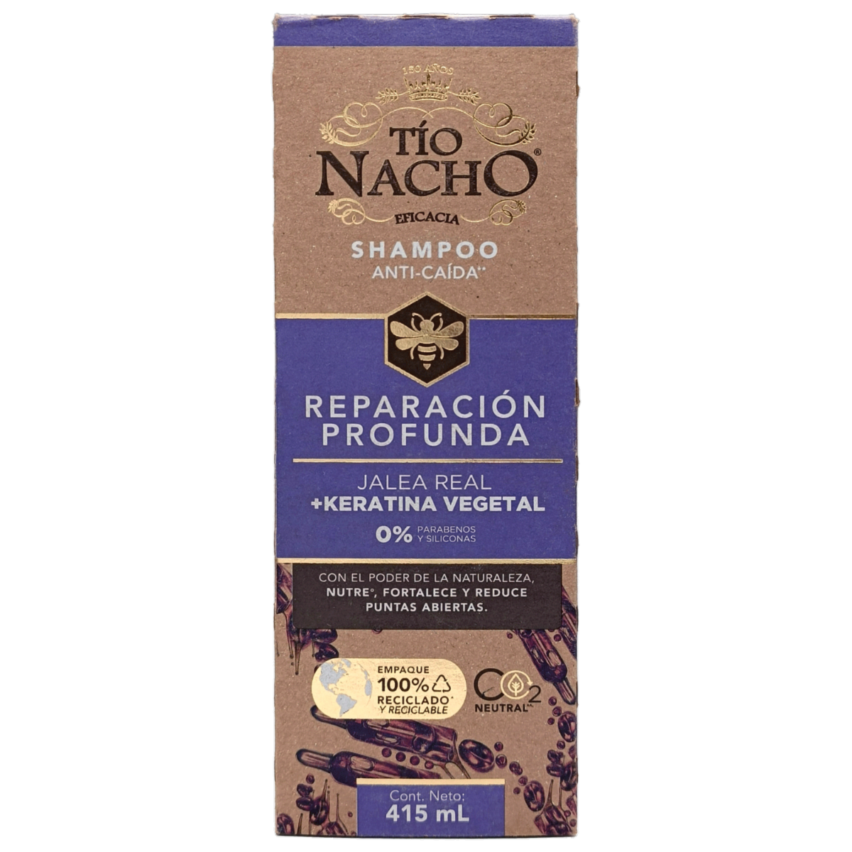 Shampoo Para Cabello Reparación Profunda Jalea Real+Keratina Vegetal 415 Ml TÍO NACHO