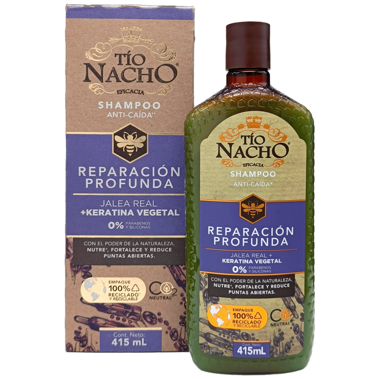 Shampoo Para Cabello Reparación Profunda Jalea Real+Keratina Vegetal 415 Ml TÍO NACHO