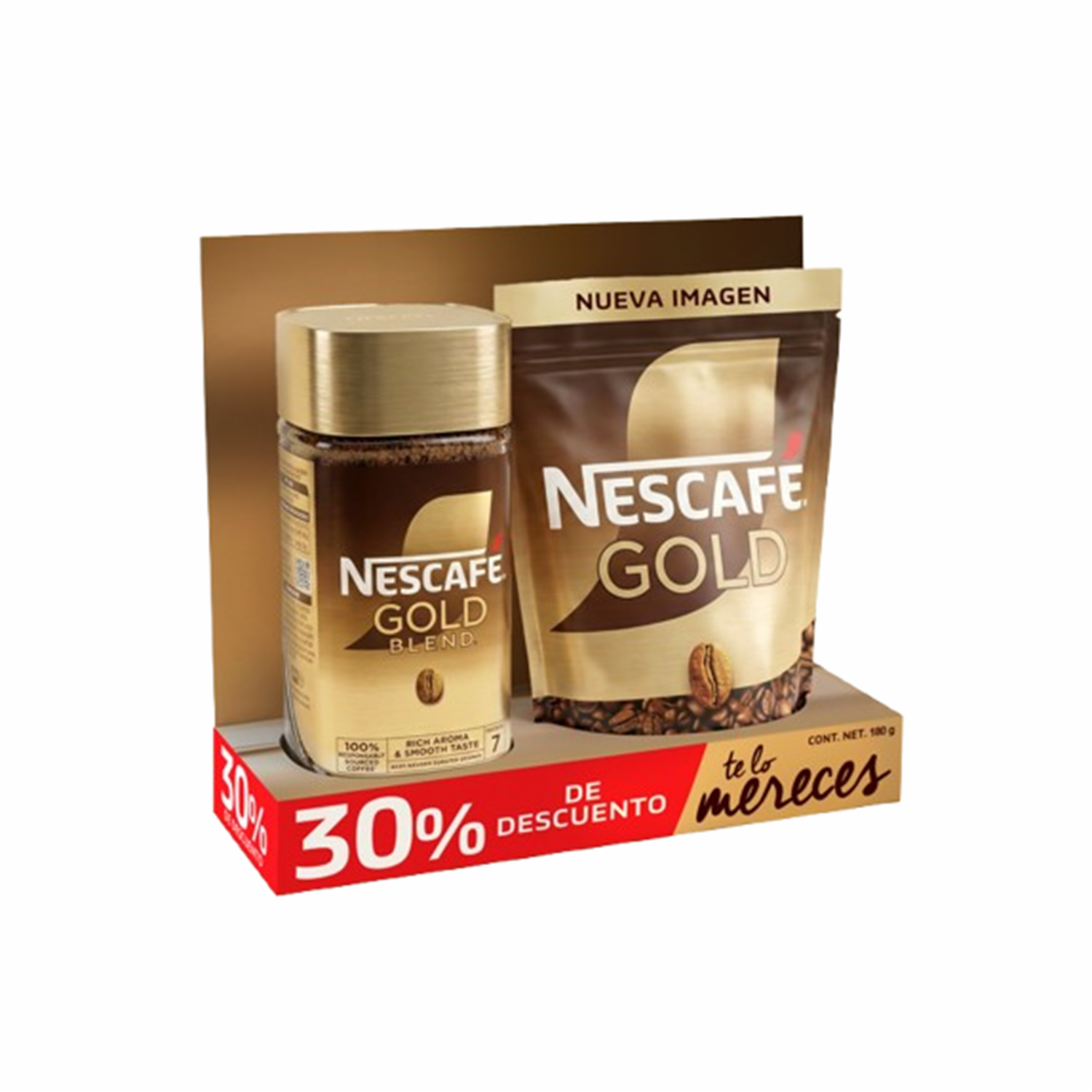 Café Instantáneo Frasco + Doypack NESCAFÉ GOLD Combo 180 G