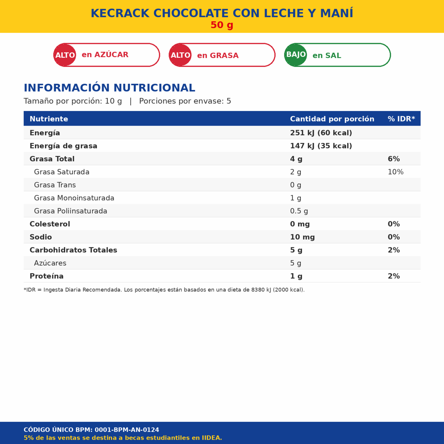 Chocolate Con Leche Y Maní En Barra Willian Pacho KECRACK 50 G