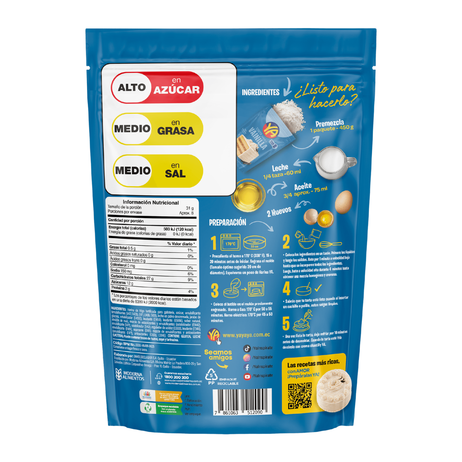 Premezcla Para Torta Mini De Vainilla YA 260 G