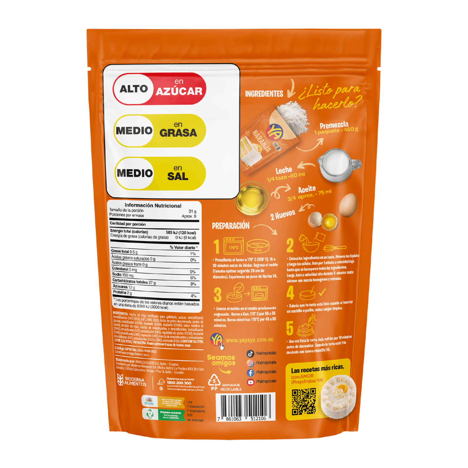 Premezcla Para Torta Mini De Naranja YA 260 G