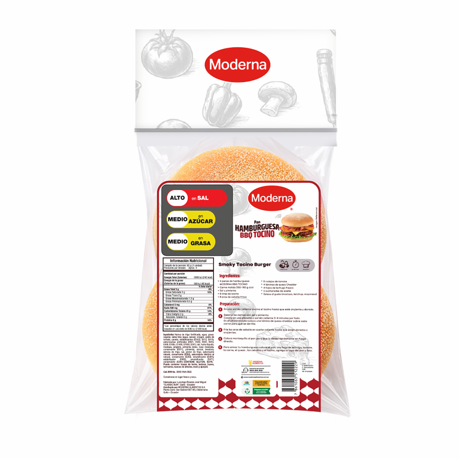 Pan Para Hamburguesa Bbq Bacon MODERNA 320 G