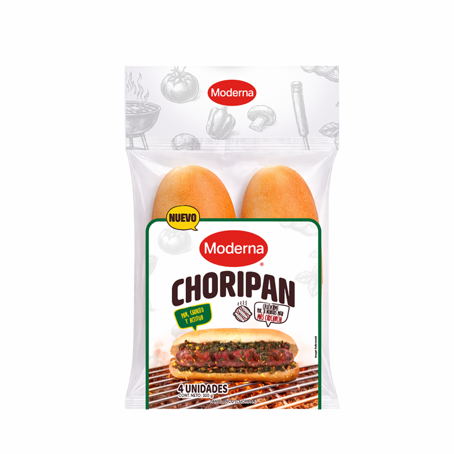 Pan Para Hot Dog Y Choripán MODERNA 320 G