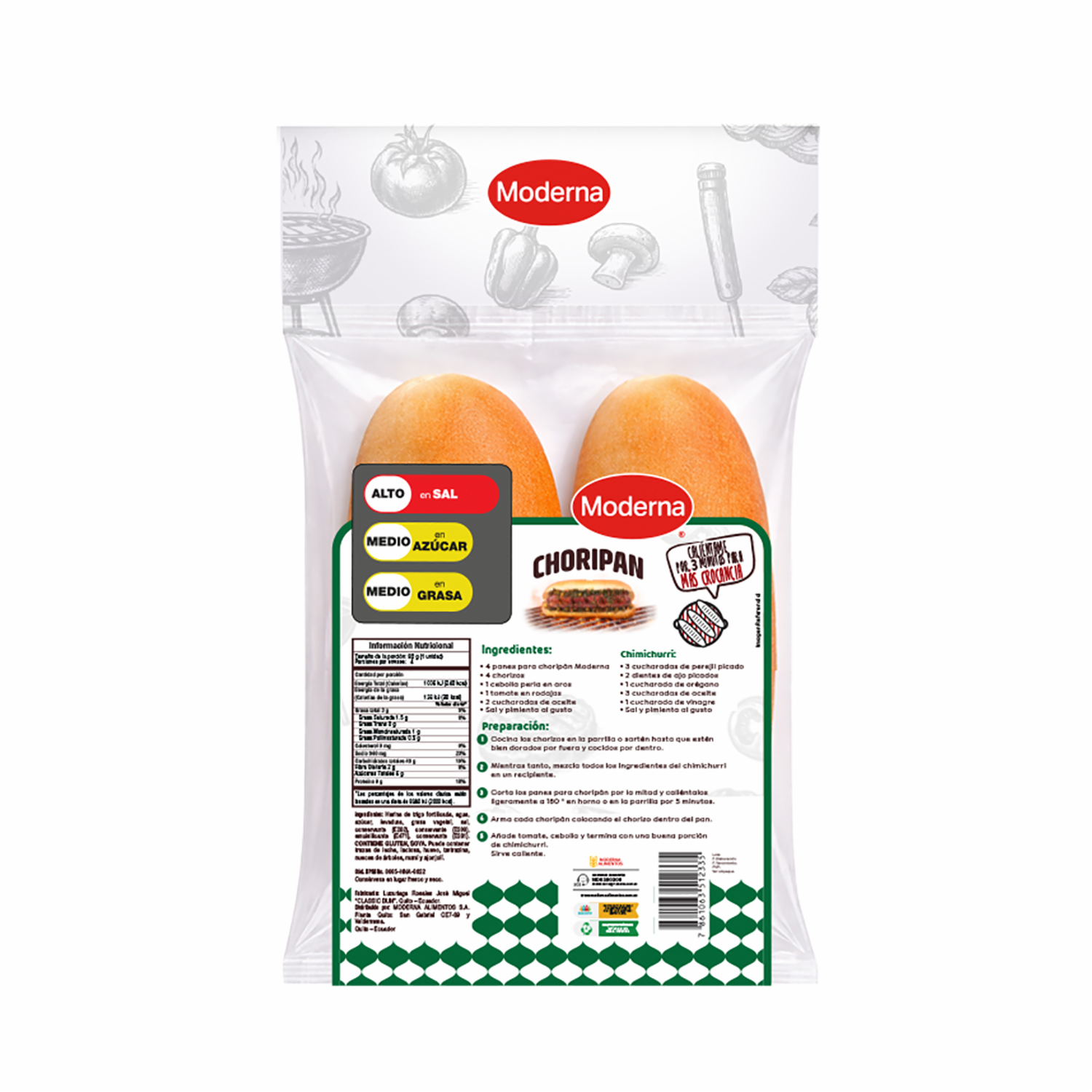 Pan Para Hot Dog Y Choripán MODERNA 320 G
