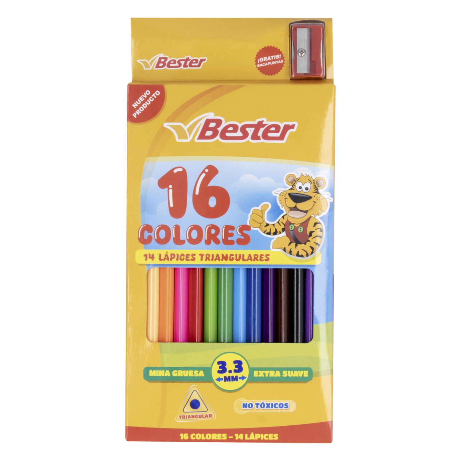 Lápices De Color Triangular Delgado+Sacapuntas BESTER 15 Piezas