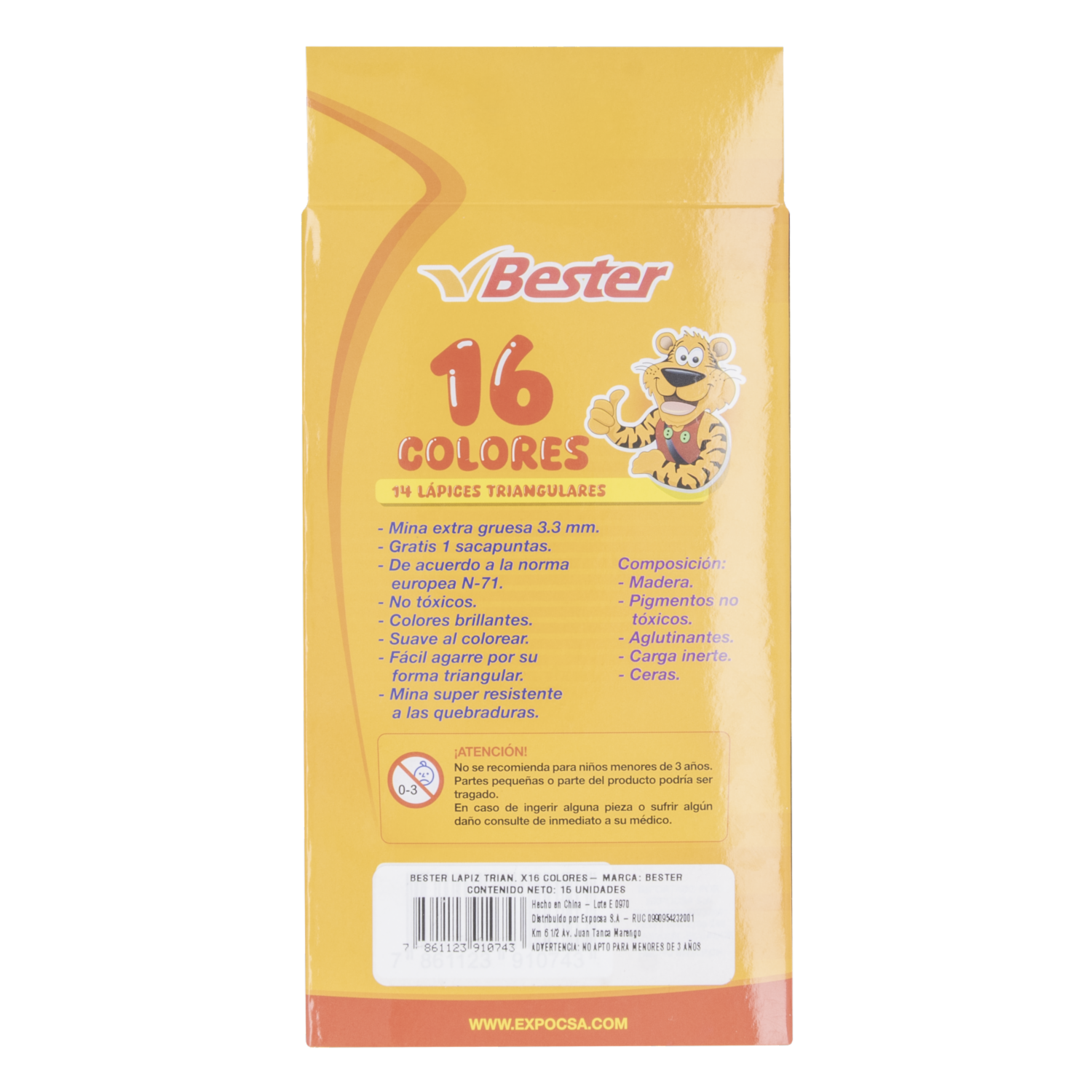 Lápices De Color Triangular Delgado+Sacapuntas BESTER 15 Piezas