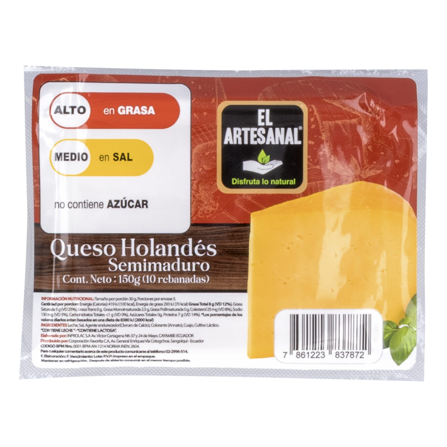 Queso Holandés Rebanado EL ARTESANAL 150 G