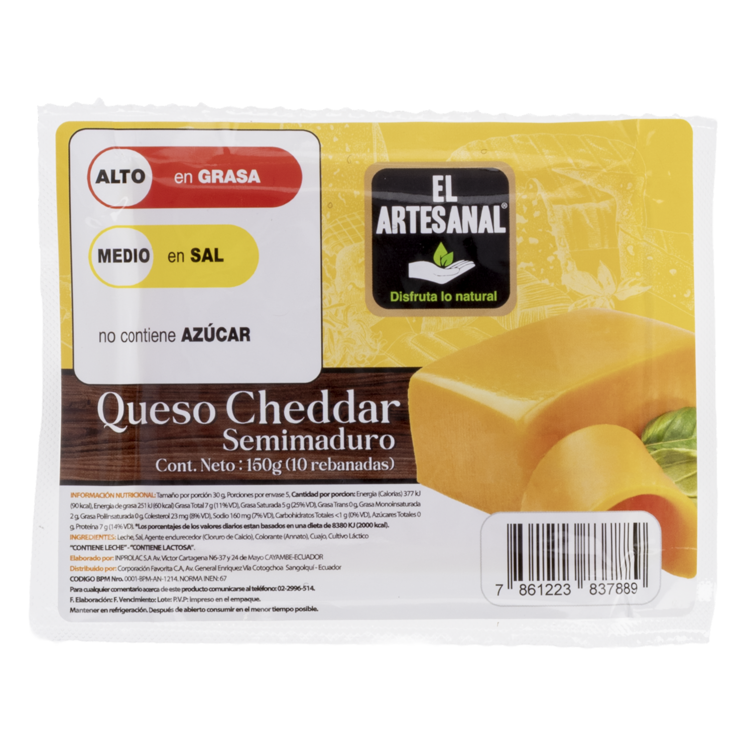 Queso Cheddar Rebanado EL ARTESANAL 150 G