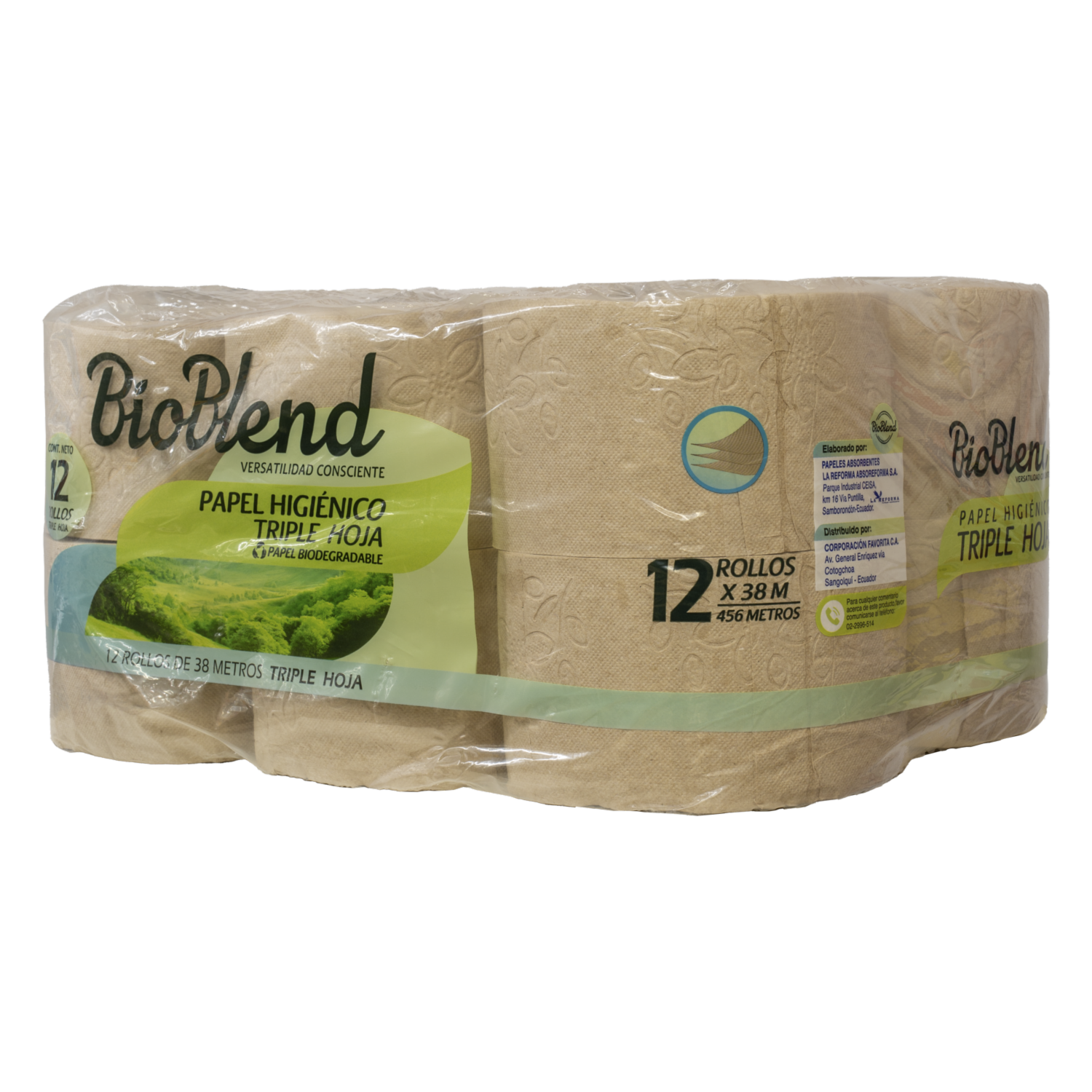 Papel Higiénico Premium Biodegradable BIO BLEND 12X38 M