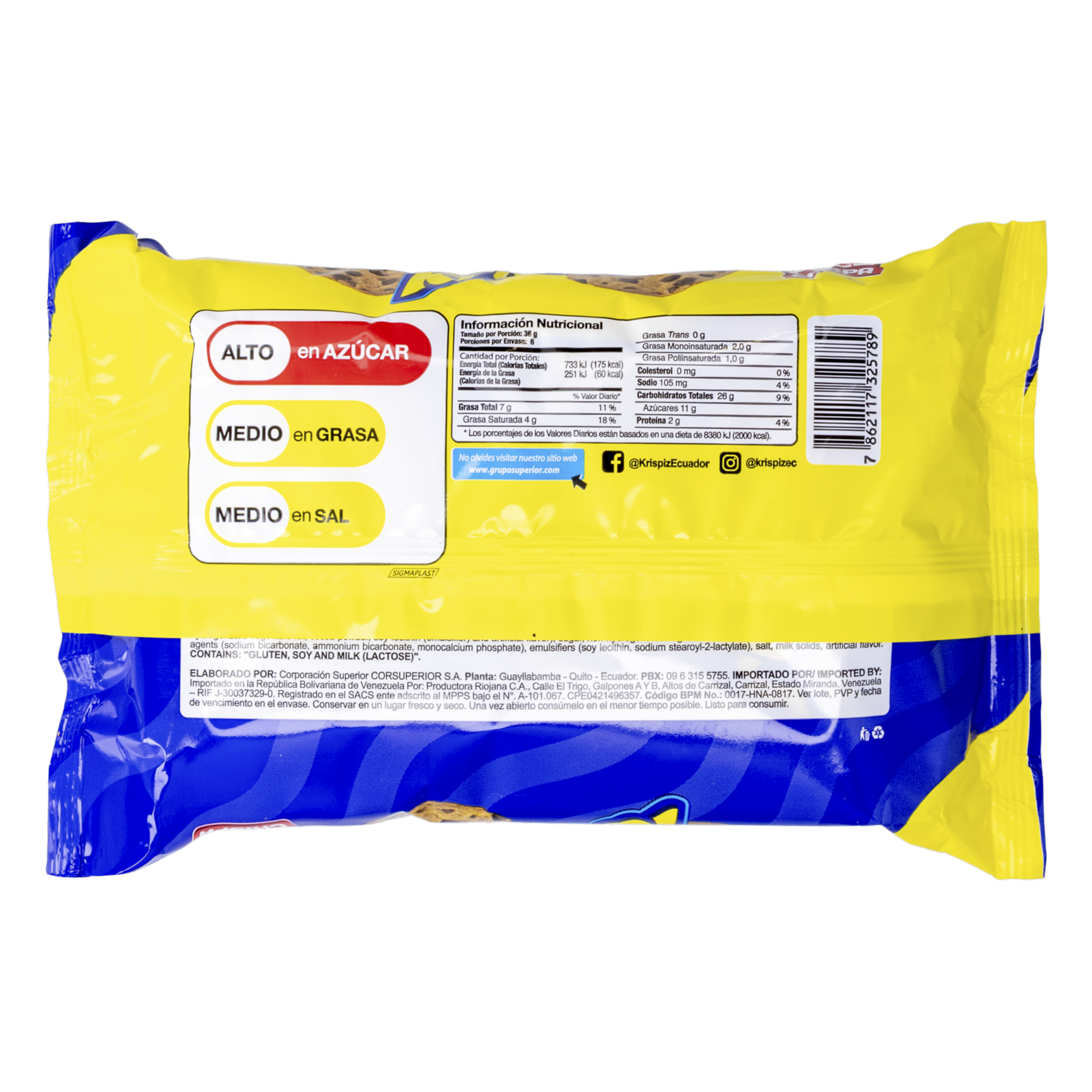 Galletas Dulces Con Chispas De Chocolate KRISPIZ 216 G