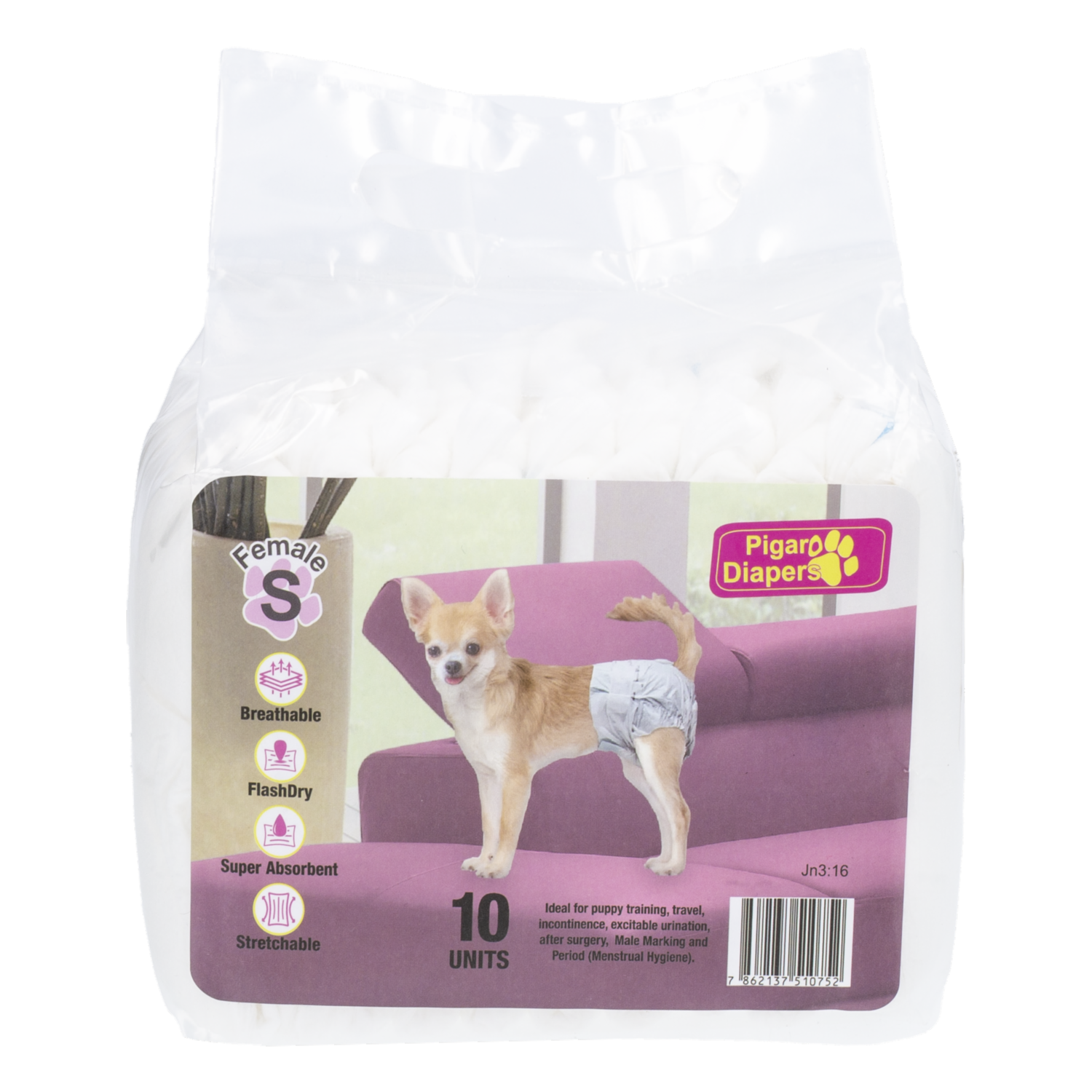Pañal Para Mascota Hembra Talla Pequeño PIGARO PADS 10 Unidades