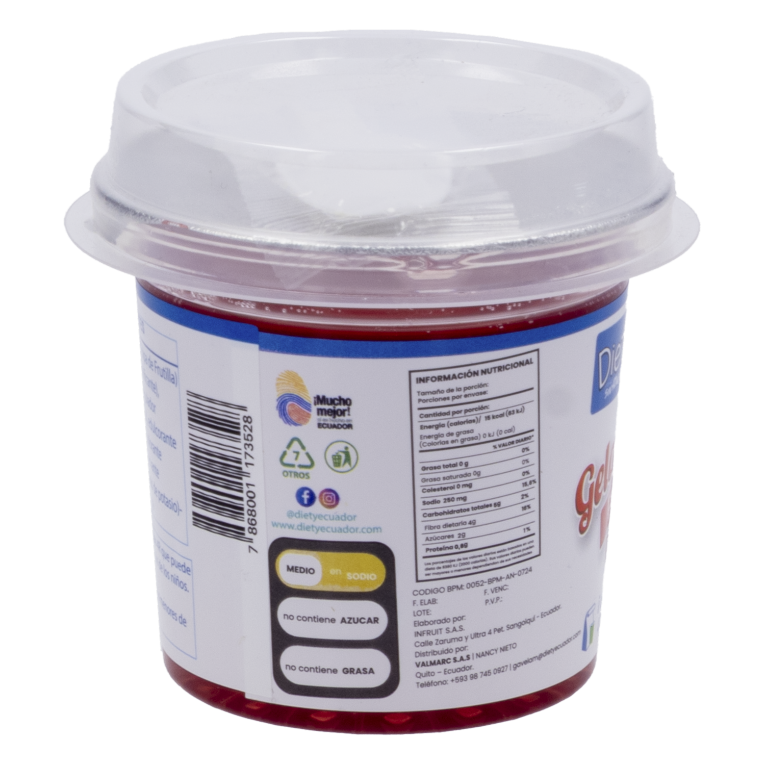 Postre De Gelatina Sin Azúcar Sabor A Fresa DIETY 12 G
