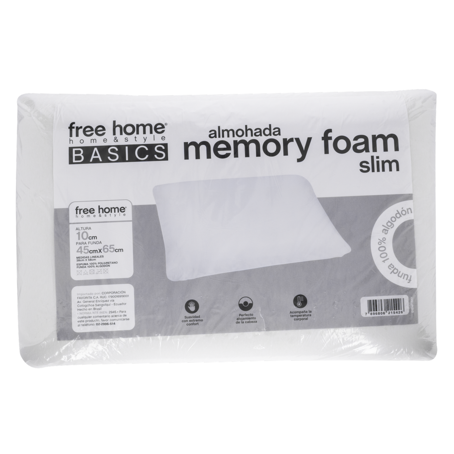 Almohada Memory Foam Slim Basics FREE HOME 65X45 Cm
