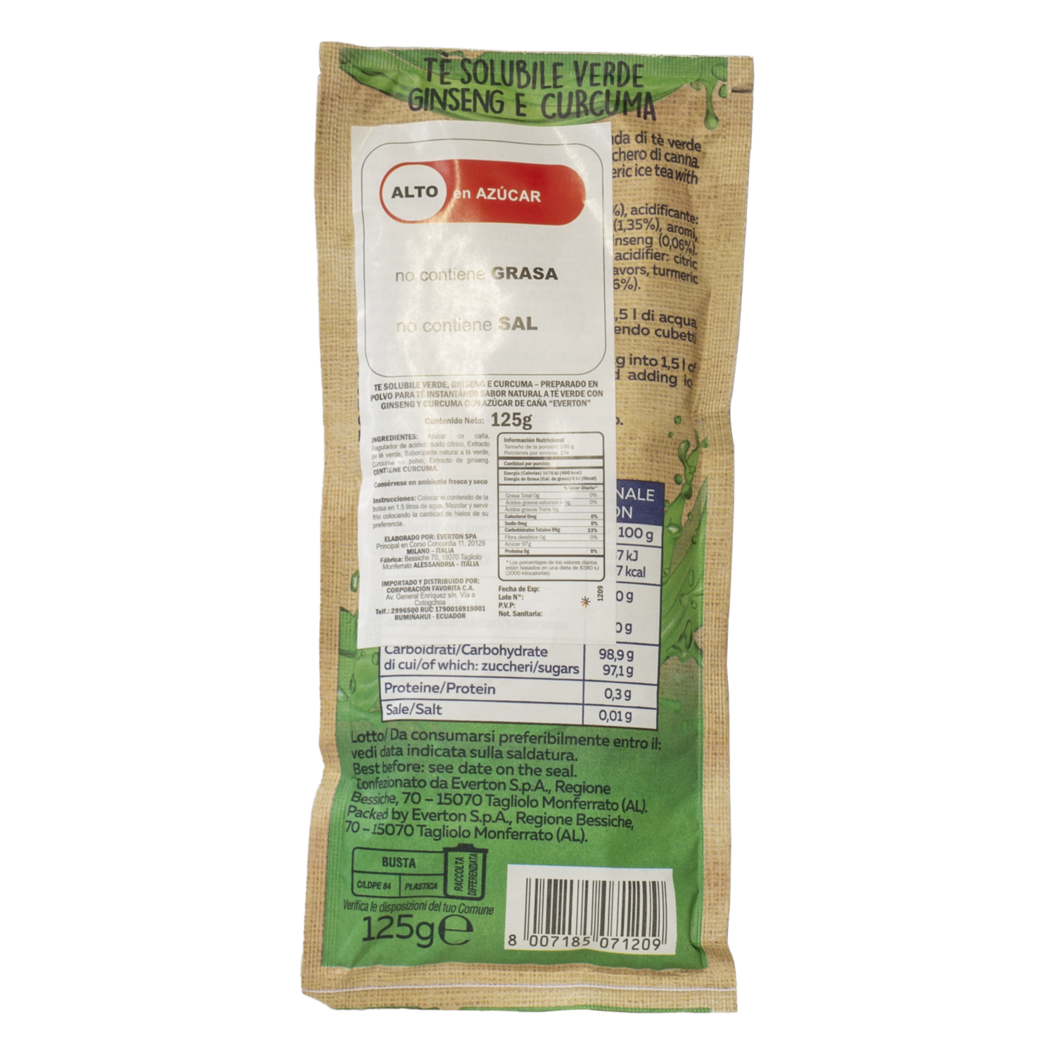 Té Soluble Ginseng & Cúrcuma EVERTON 125 G