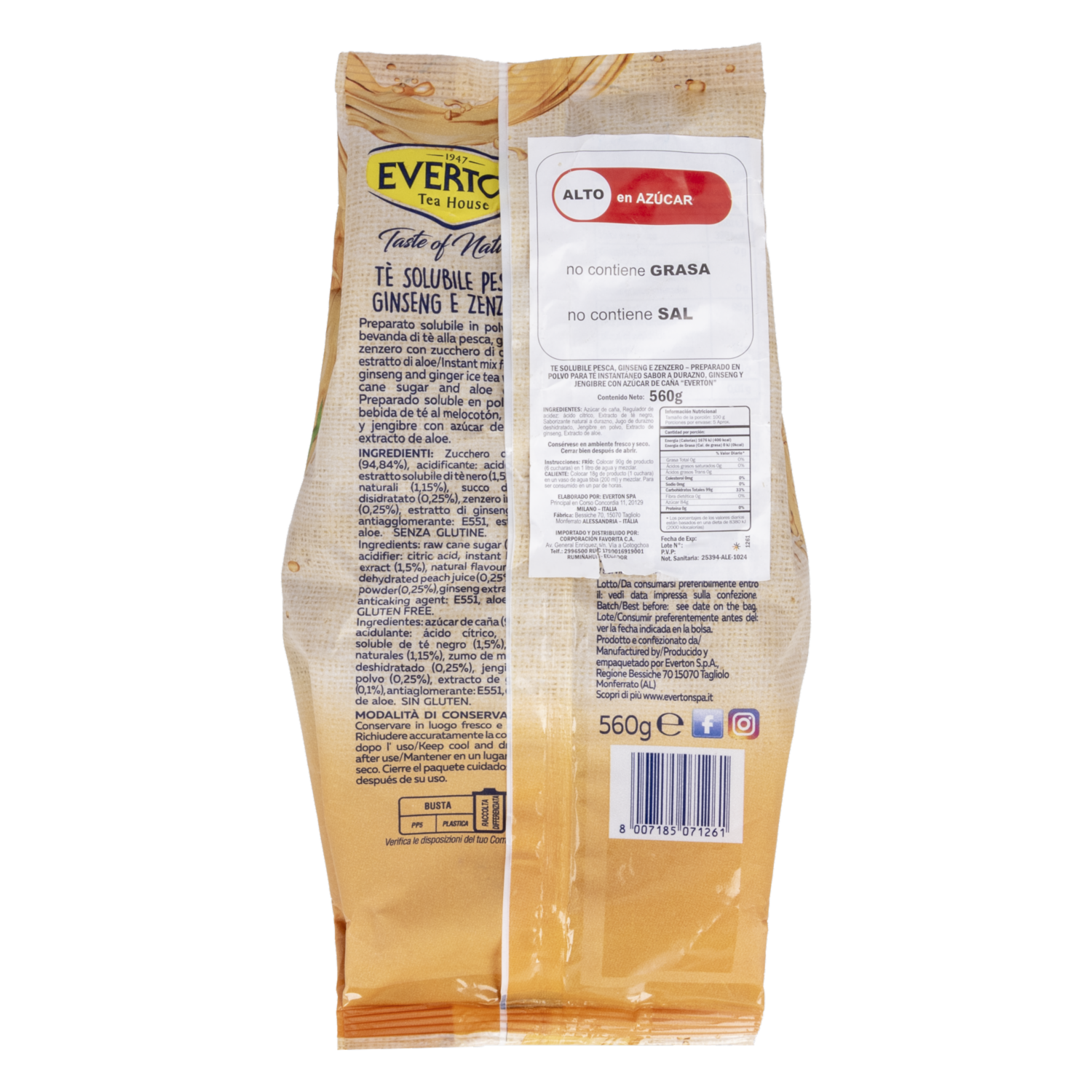Té Soluble Ginseng Y Durazno EVERTON 560 G