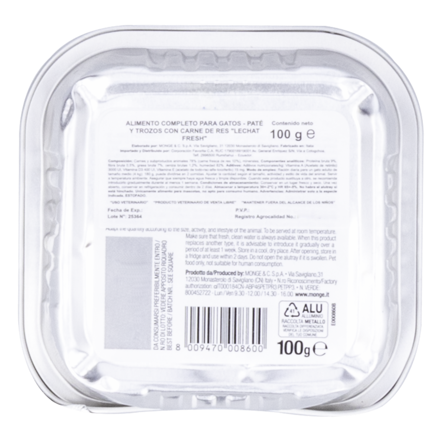 Alimento Húmedo Para Gatos Pate De Carne LECHAT 100 G