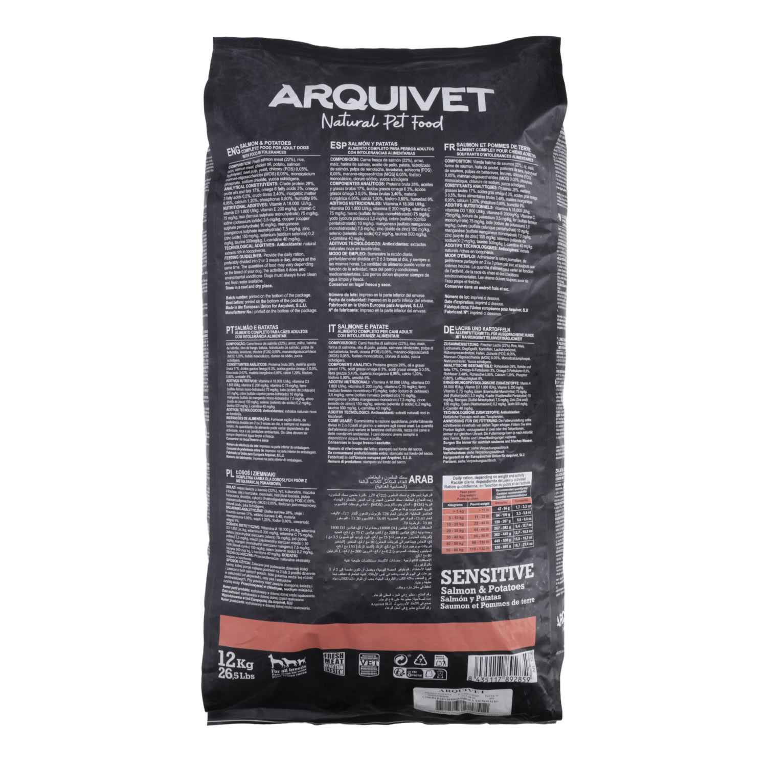 Alimento Para Perros Adultos Sensitive Salmón Y Patatas ARQUIVET 12 Kg