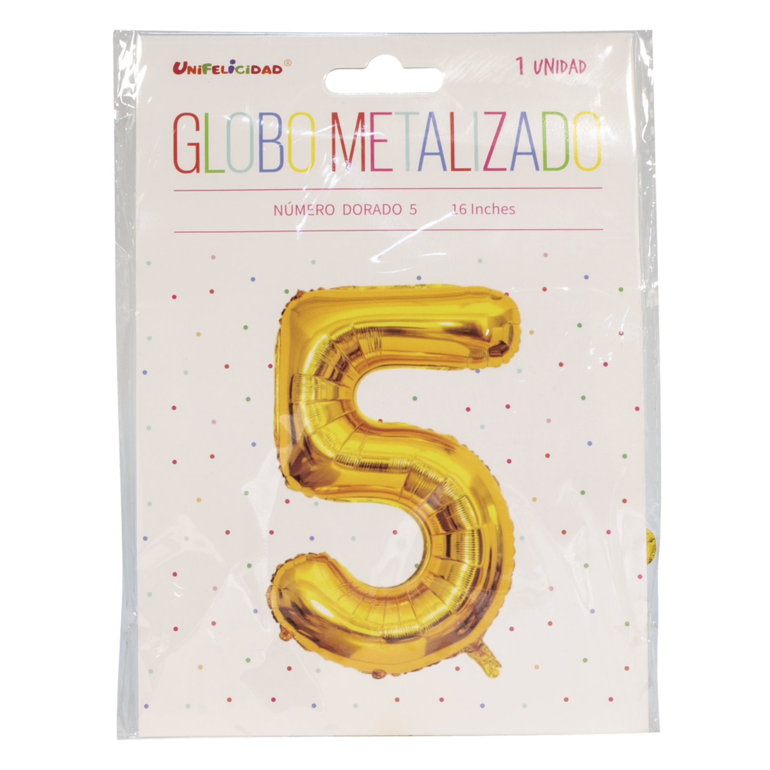 Globo Cumpleaños Globo Metalizado Dorado N.5 UNIFELICIDAD 16″