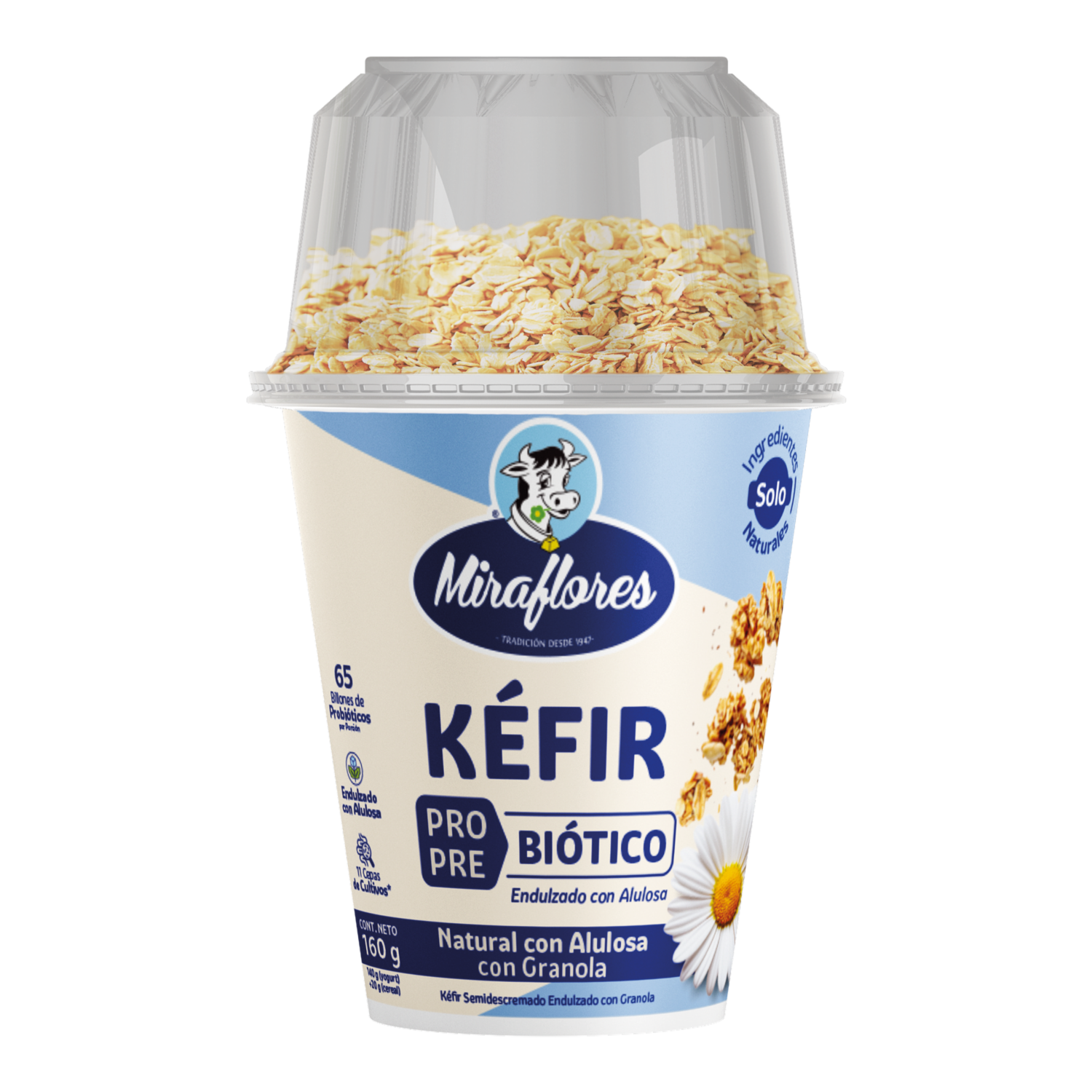 Yogurt Cuchareable Kéfir Natural Endulzado Con Alulosa+Vaso De Granola MIRAFLORES 160 G