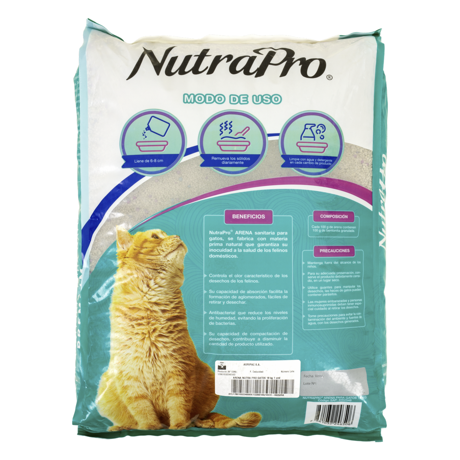 Arena Para Gato Sanitaria Premium Fragancia Lavanda NUTRAPRO 18 kl