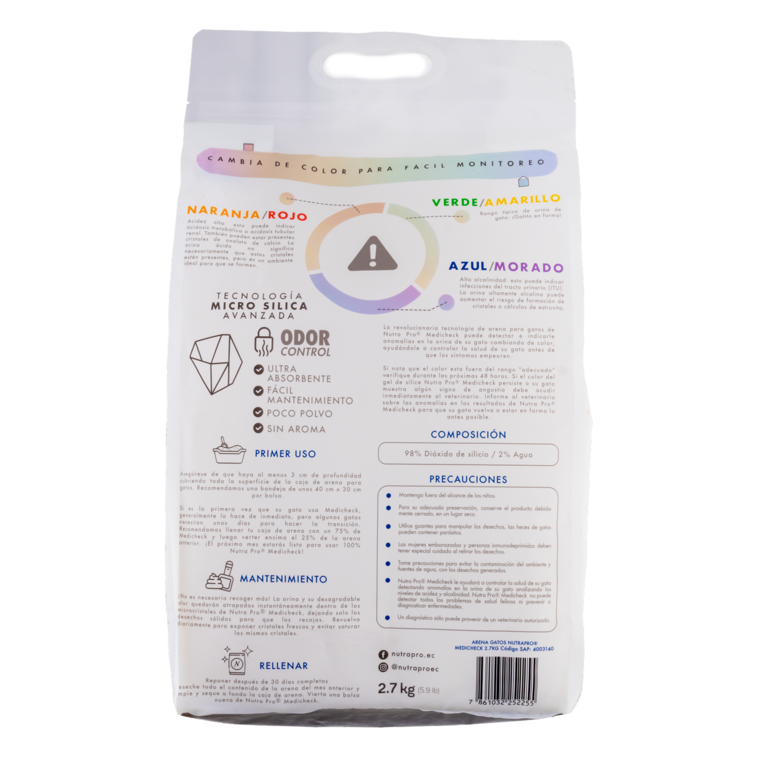 Arena Para Gatos Sanitaria Medicheck NUTRAPRO 2.7 Kg