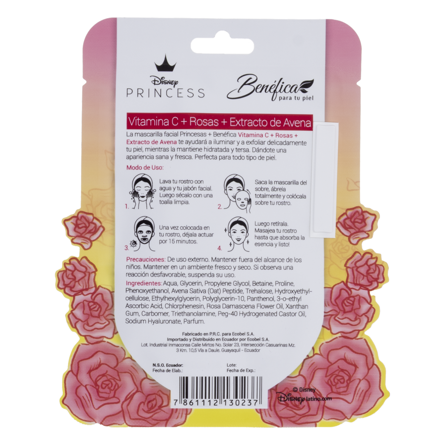 Mascarilla Facial Vitamina C Y Rosas Con Extracto De Avena Y Acido Hialuronico DISNEY Unidad