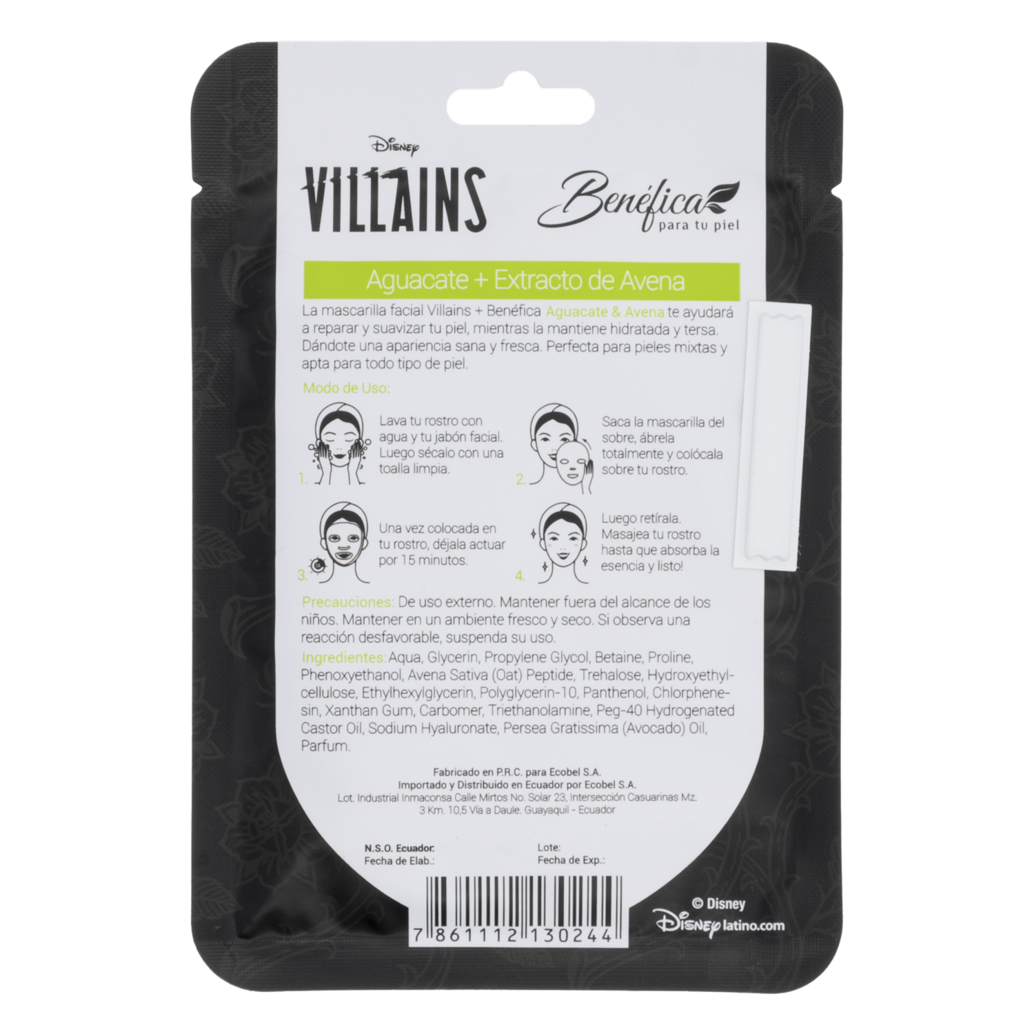 Mascarilla Facial Aguacate Con Extracto De Avena Y Acido Hialuronico Villains Maleficent DISNEY Unidad