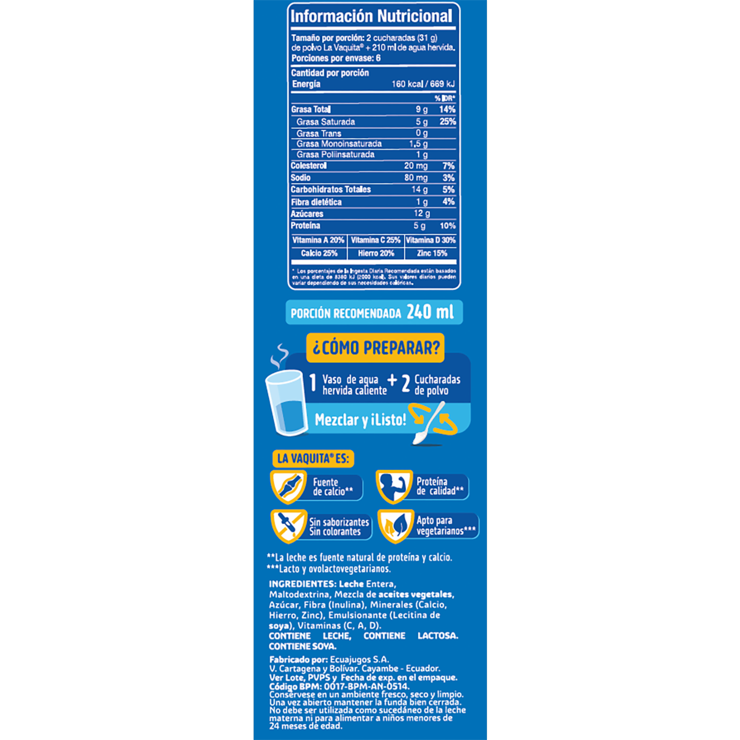 Leche En Polvo Entera LA VAQUITA 500 G