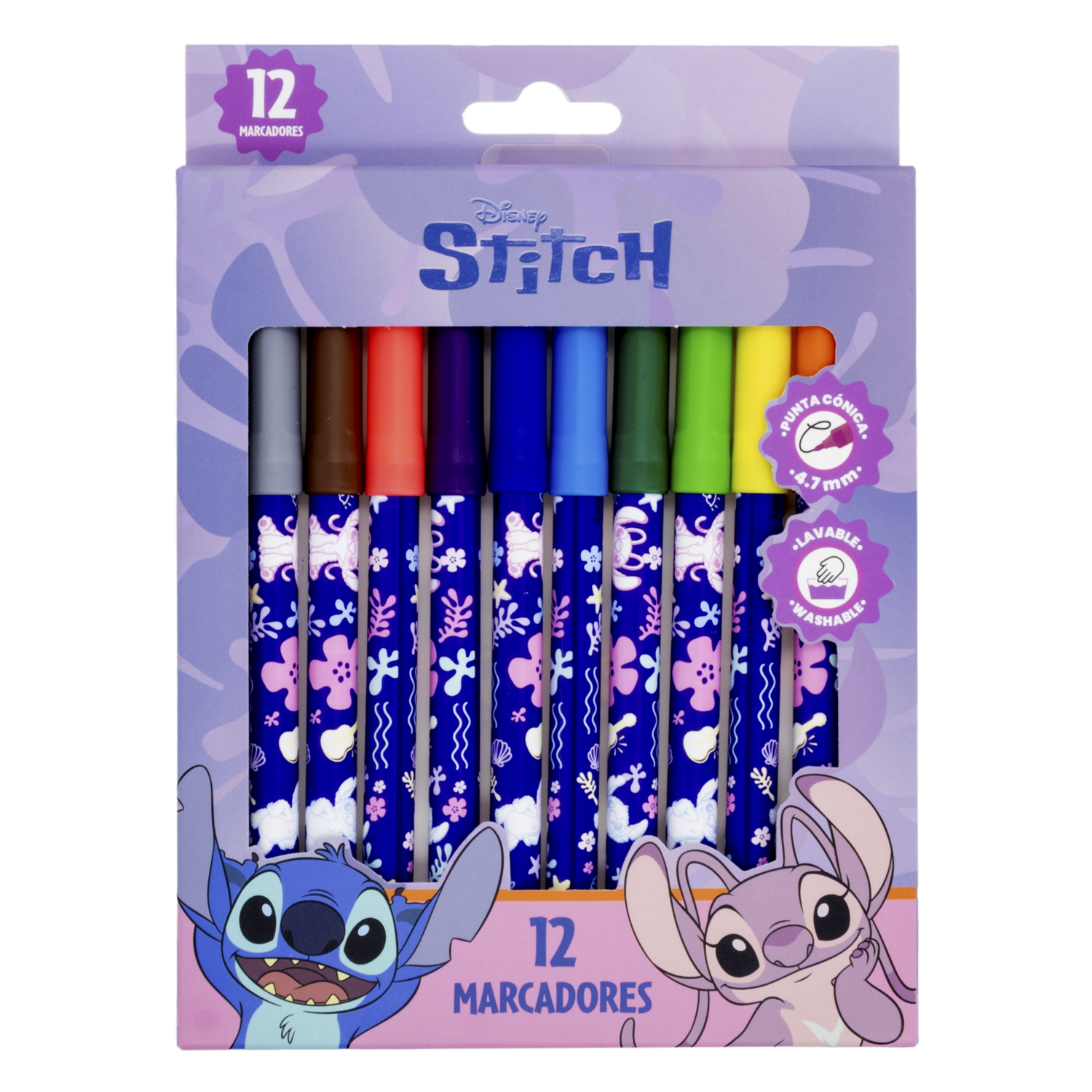 Marcador Diseño Stitch Punta Cónica 4.7Mm DISNEY 12 Piezas