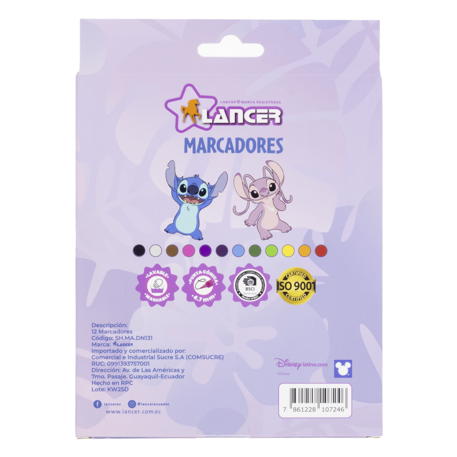 Marcador Diseño Stitch Punta Cónica 4.7Mm DISNEY 12 Piezas