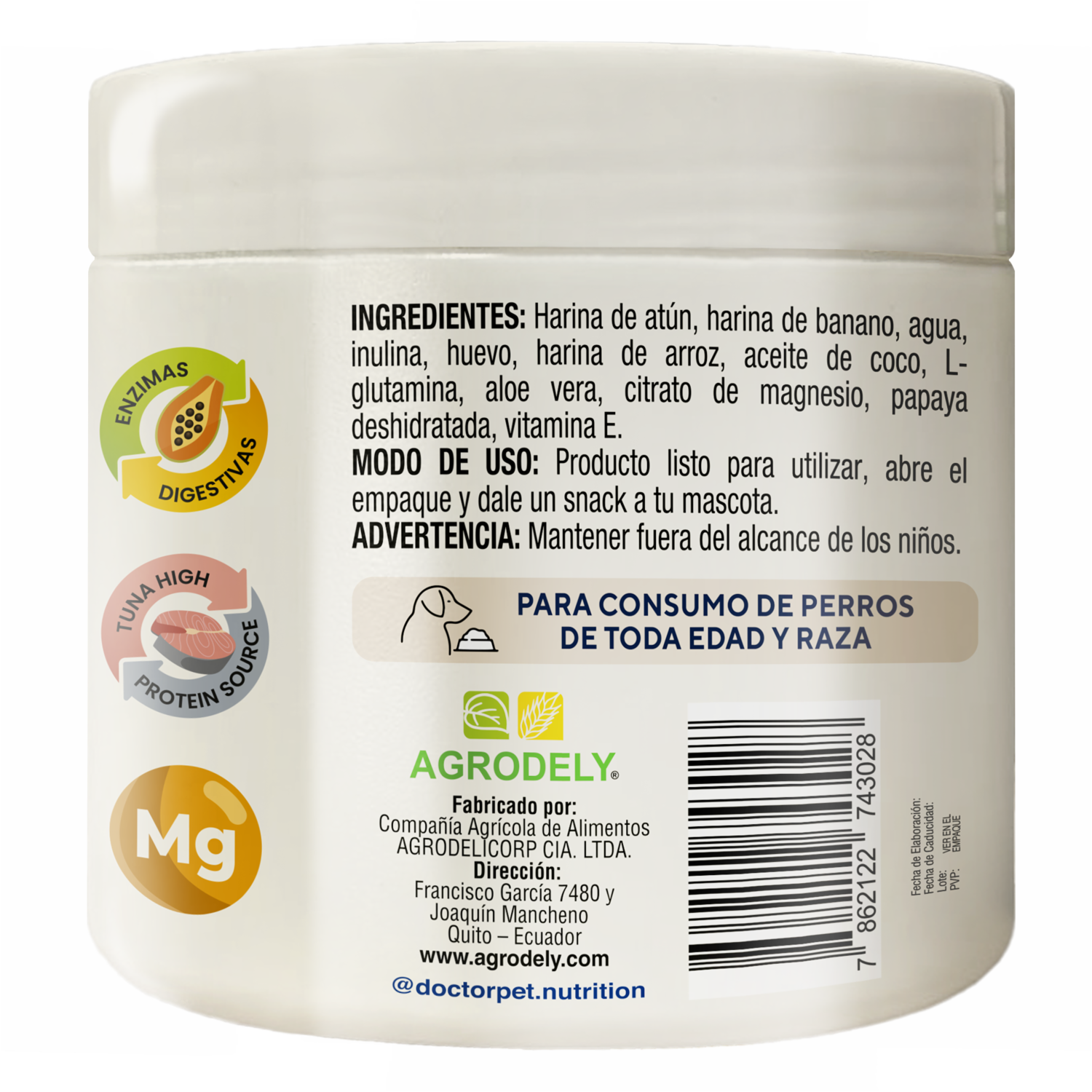 Snack Para Mascotas Con Fibras Digestivas DOCTORPET 160 G