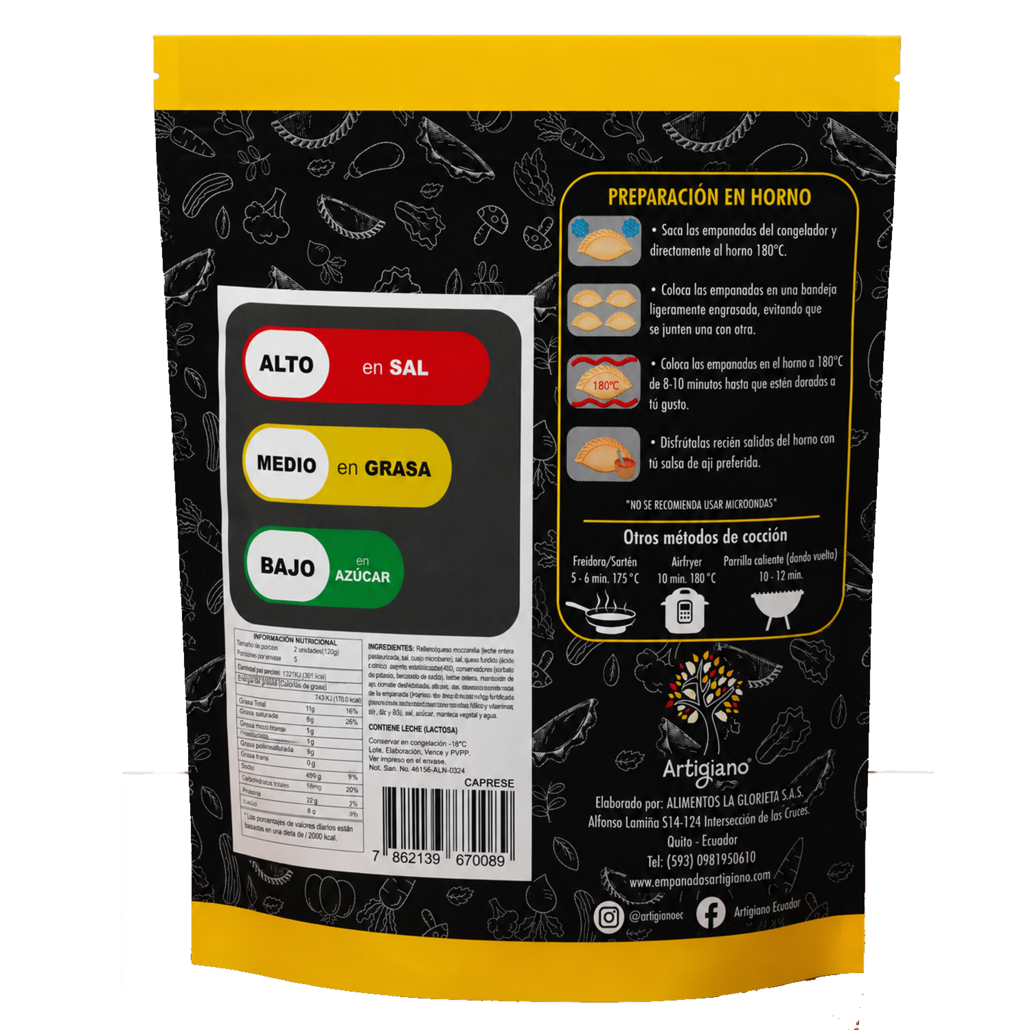 Empanadas Caprese Tomate Y Queso Congeladas ARTIGIANO 600 G