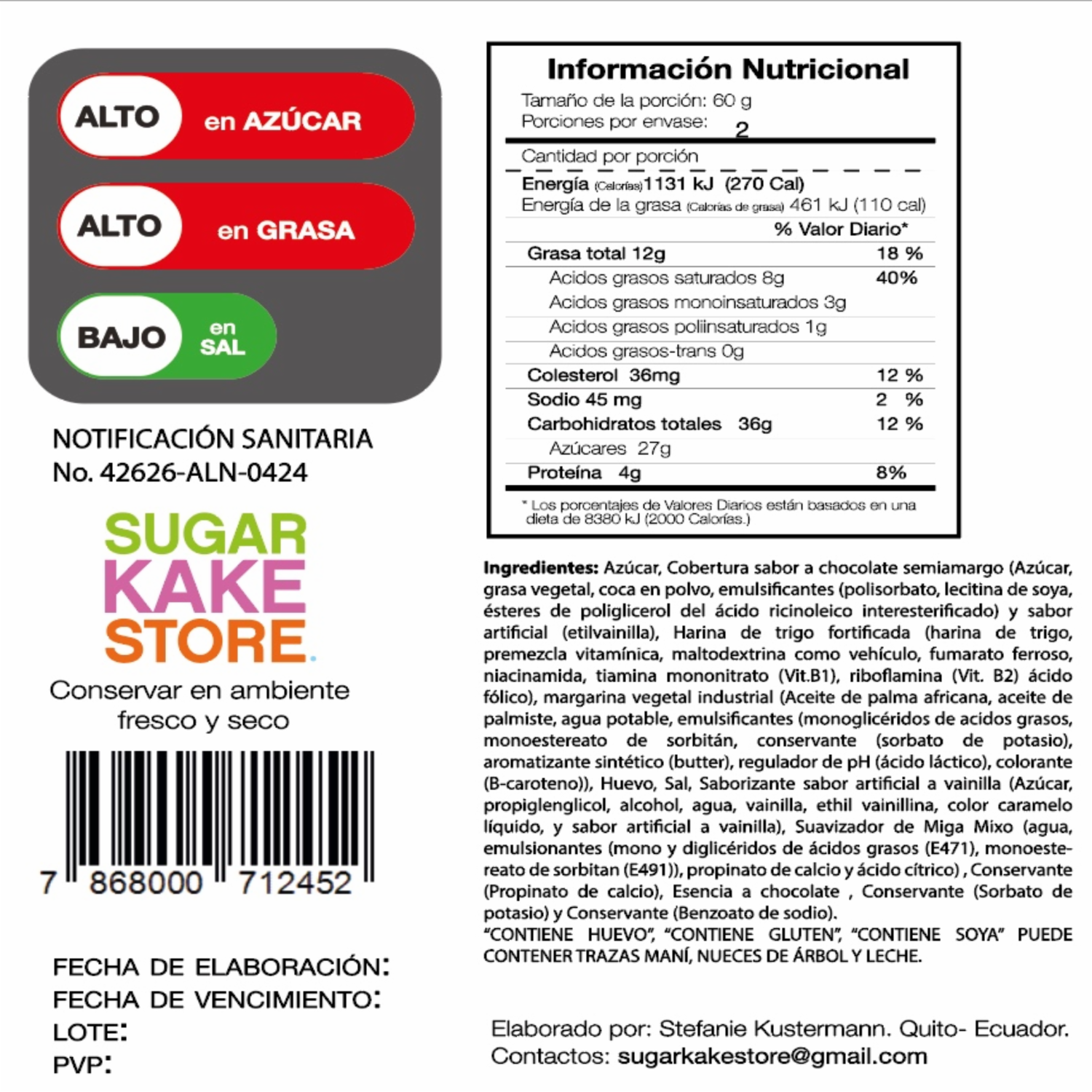 Brownie De Chocolate SUGAR KAKE STORE 120 G X 2 Uds