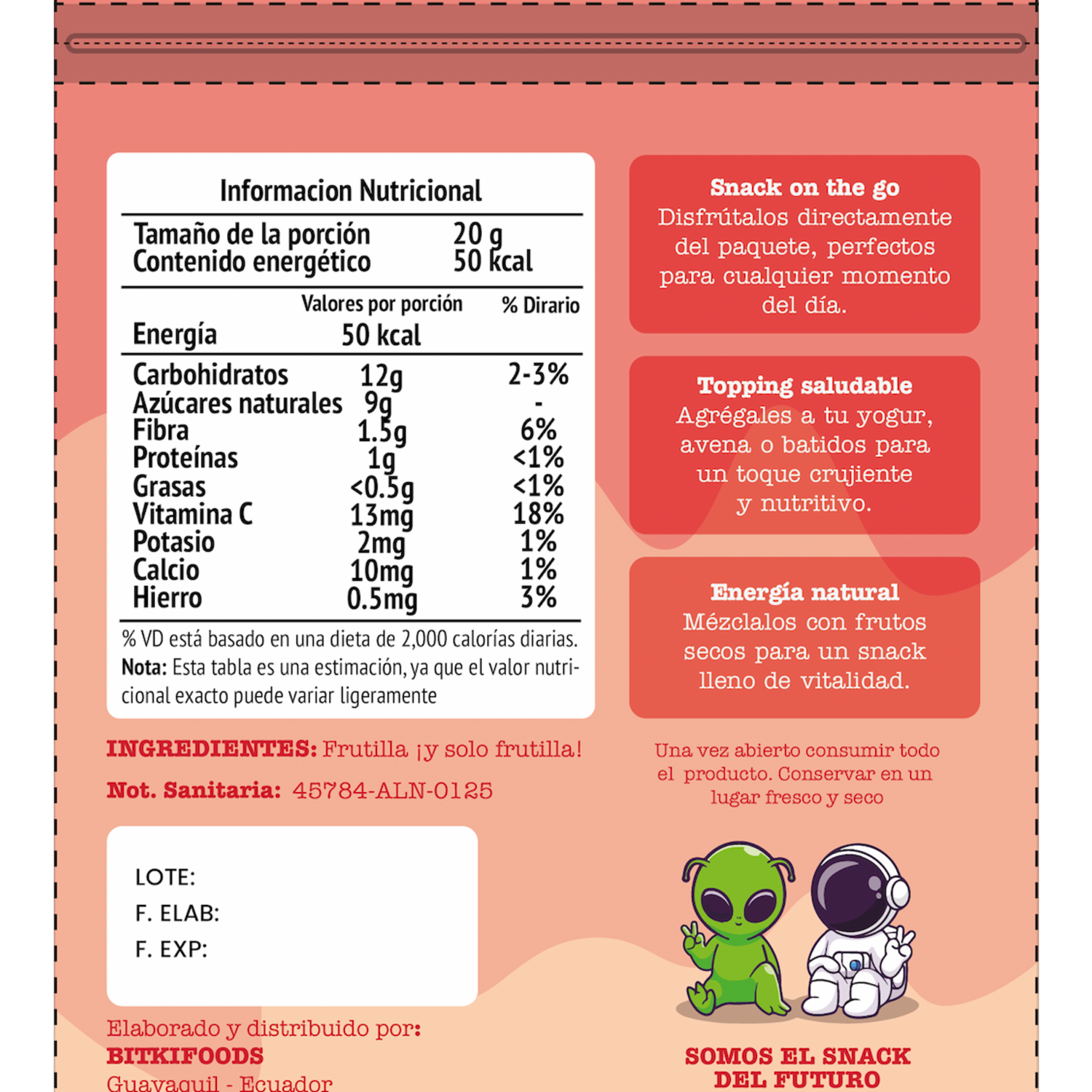 Bites De Frutilla Liofilizada Sin Azúcar Añadidos BITKI 20 G