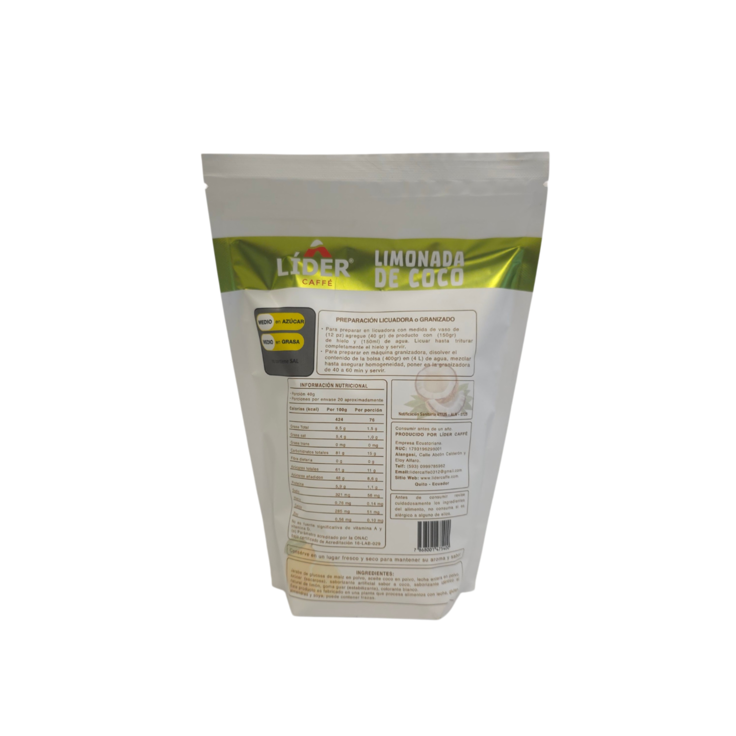 Limonada De Coco En Polvo LÍDER CAFFE 400 G