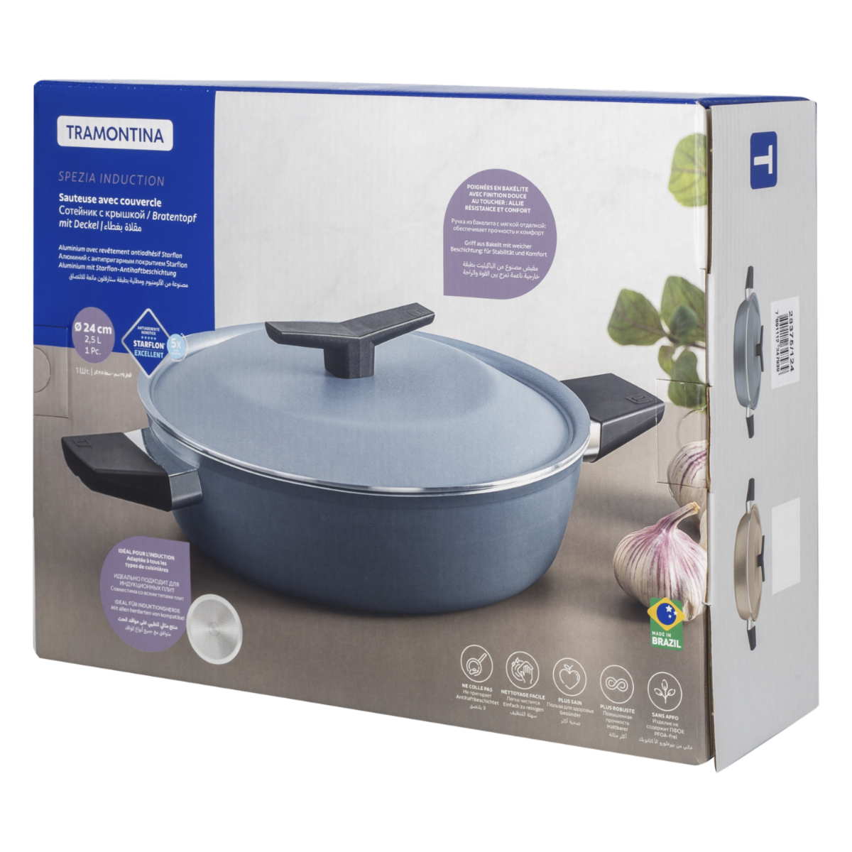 Arrocera De Inducción Con Tapa Spezia Azul Ardosia TRAMONTINA 24 Cm